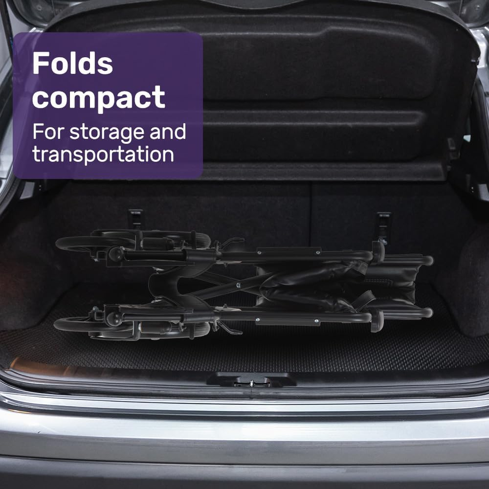 "Equipmed Folding Transit Manual Wheelchair, Attendant Propelled, Steel Frame, Wide Seat, Comfortable for S-XL, 114Kg Capacity, Park Brakes, Transport" image number 2