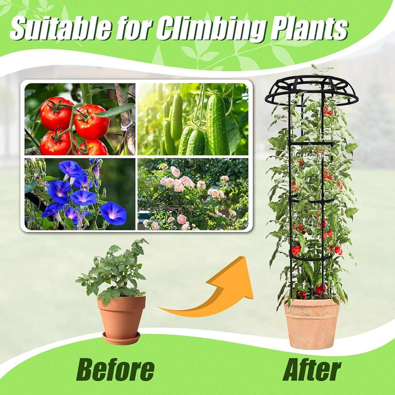 CHONYI Garden Trellis for Climbing,65 Inch Plant Trellis Support for Potted Plants Climbing, Mushroom Top Trellis for Climbing Plants Outdoor Vine Rose Clematis Vegetable Trellis image number 1