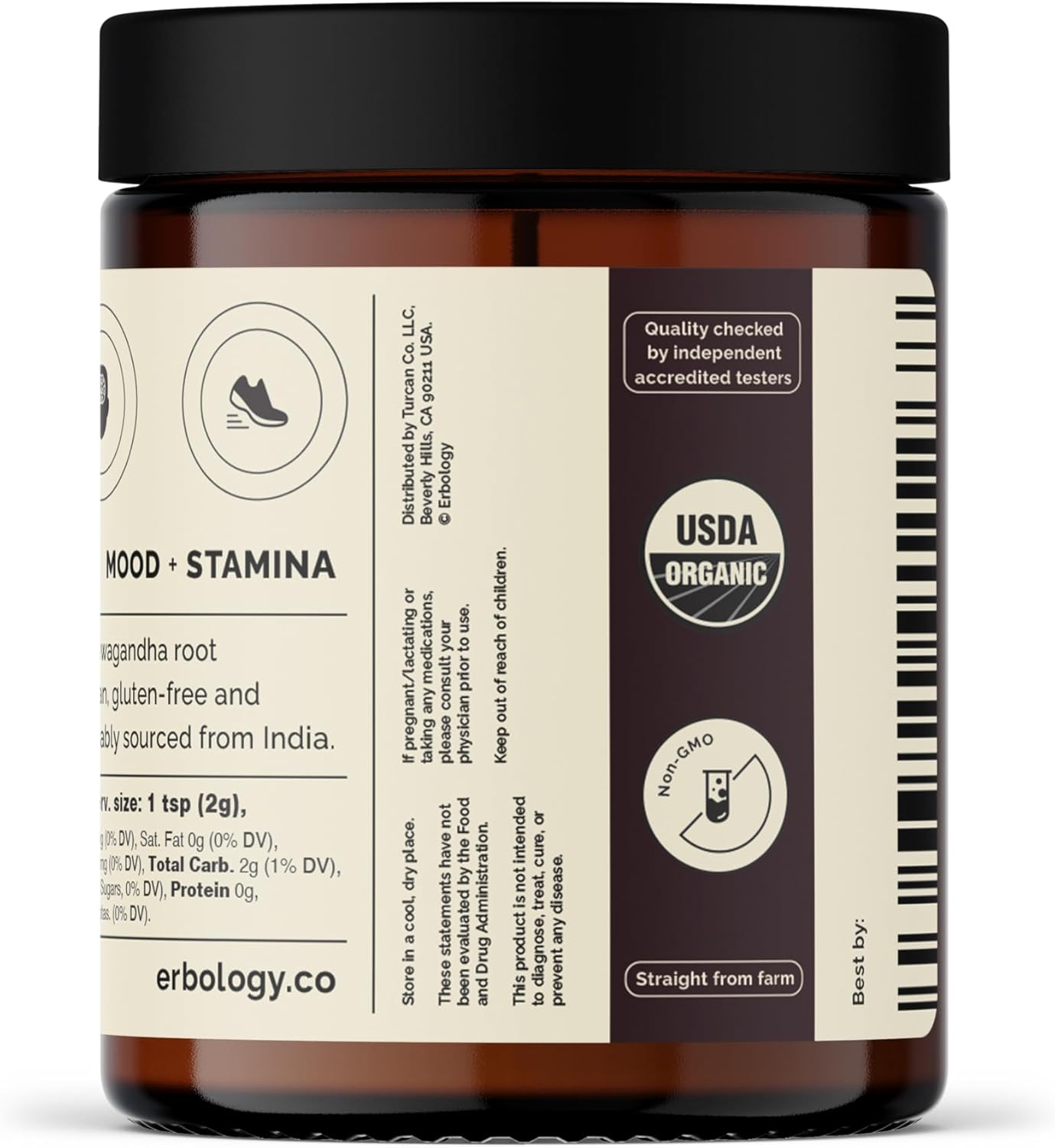 Erbology Organic Ashwagandha Powder 90G - 45 Servings - Sleep Aid - Rich in Withanolides - Sustainably Sourced Straight from Farm in India - Small Batch - Vegan - Gmo-Free image number 6