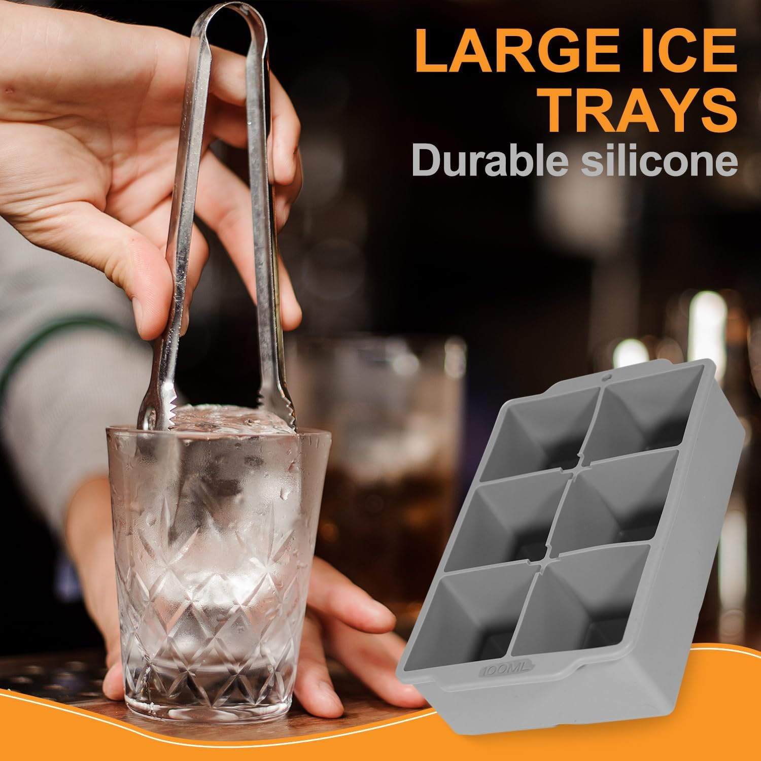Large Ice Cube Tray with Lid - Stackable Silicone Square Ice Molds for Chilled Treats, No BPA, Ideal for Freezing Soups & Snacks (1, Grey, Square) image number 2