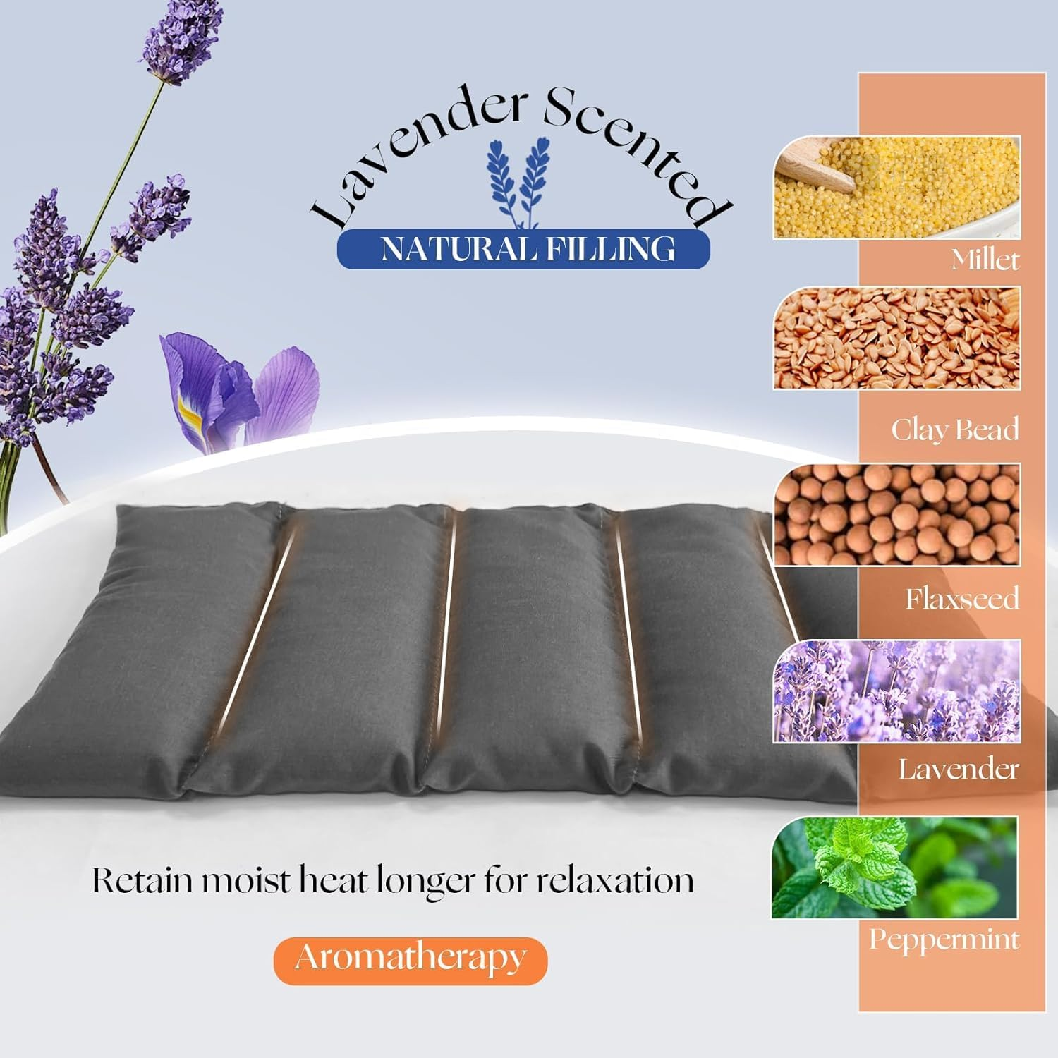 Uncn Heating Pad Microwavable with Washable Cover 34X18 Lavender Hot Packs for Pain Relief, Rice Bags for Heat Therapy with Moist Warm Compress, Microwave Heat Warm Pad, Hot Cold Aromatherapy Scented image number 1