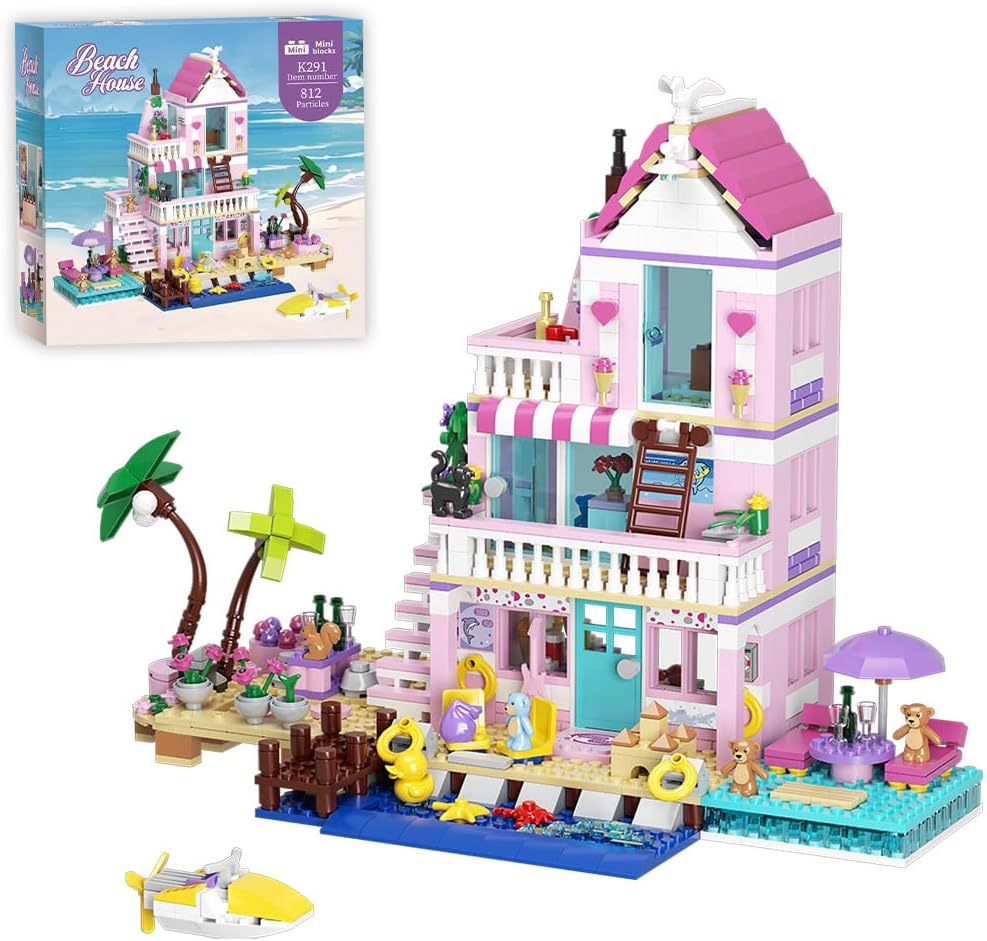 Mindbox Girls Seaside Villa Building Blocks,812Pcs Beach House Building Toys for Kids Age 8+，Mini Brick image number 5