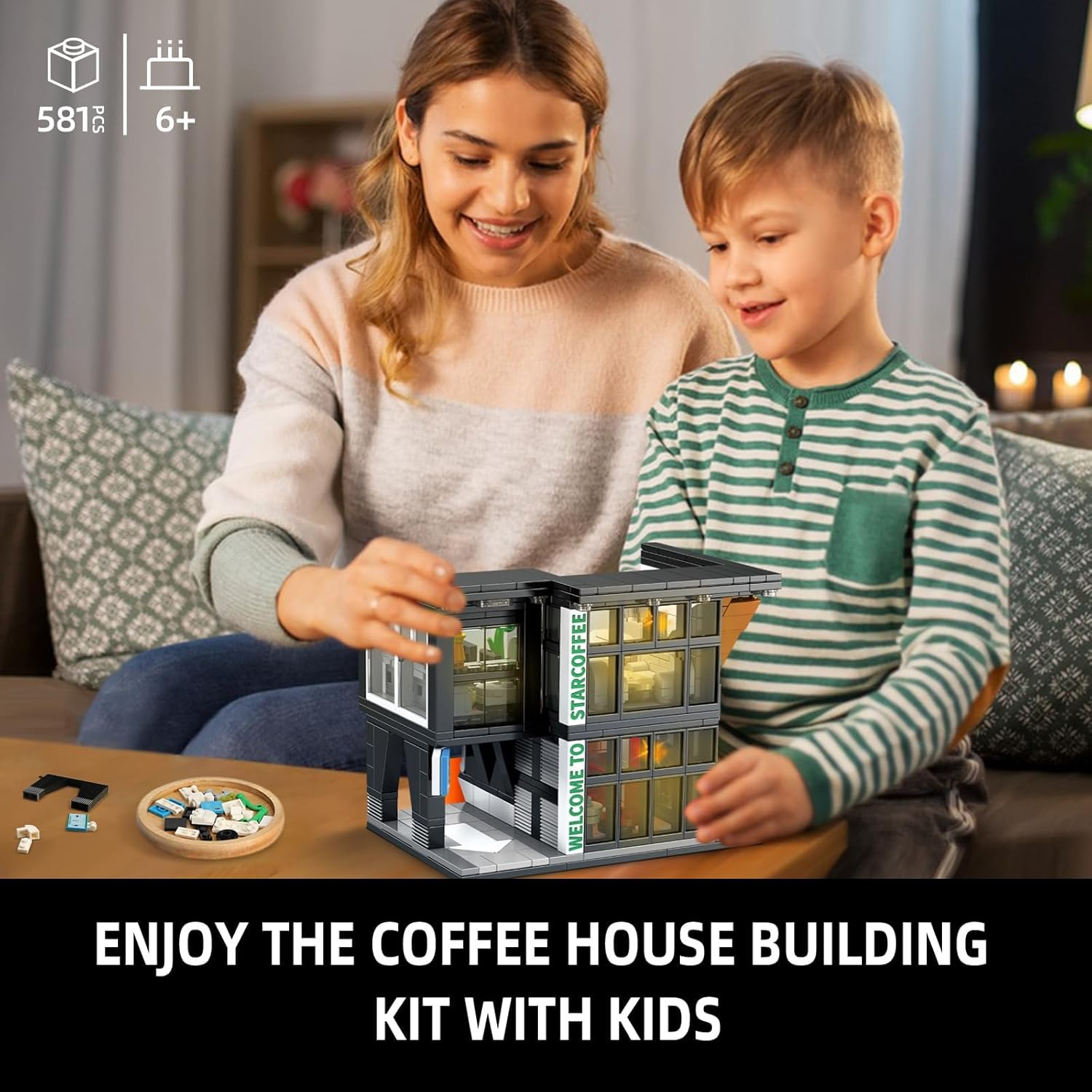 City Coffee House Architecture Building Blocks Set for Adults, Street View Modern Cafe Shop Building Construction Toy with Light, Christmas Birthday for Kids Boys Girls 6-12 (581 PCS) image number 5