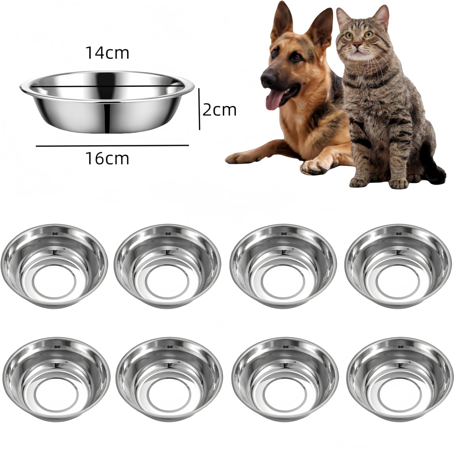 12Pcs Cat Bowls, Ai-Oumleef Cat Food Bowl,Stainless Steel Cat Bowls, Replacement Basic Cat Plates for Elevated Stand, Shallow Wide Flat Food Bowls Stainless Steel,For Small Dogs and Cats image number 3