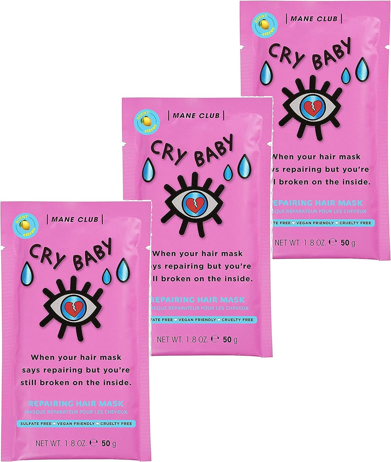 MANECLUB Cry Baby Repair Hair Mask, Treatment, Citrus Scent, 1.8 Oz (50 G) X 3 Packs image number 6