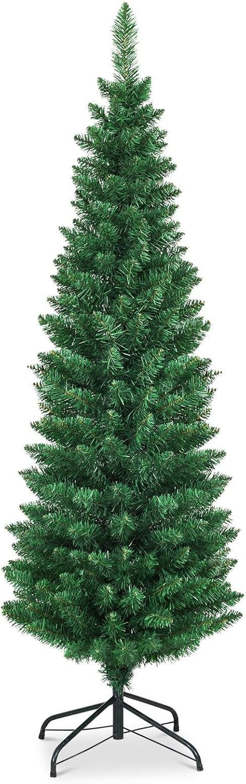 Costway 180 CM Black Artificial Halloween Christmas Tree, Slim Pencil Black Tree W/ 460 Branch Tips, Foldable Metal Stand, Corner Xmas Full Tree Carnival Decoration (180 Cm)