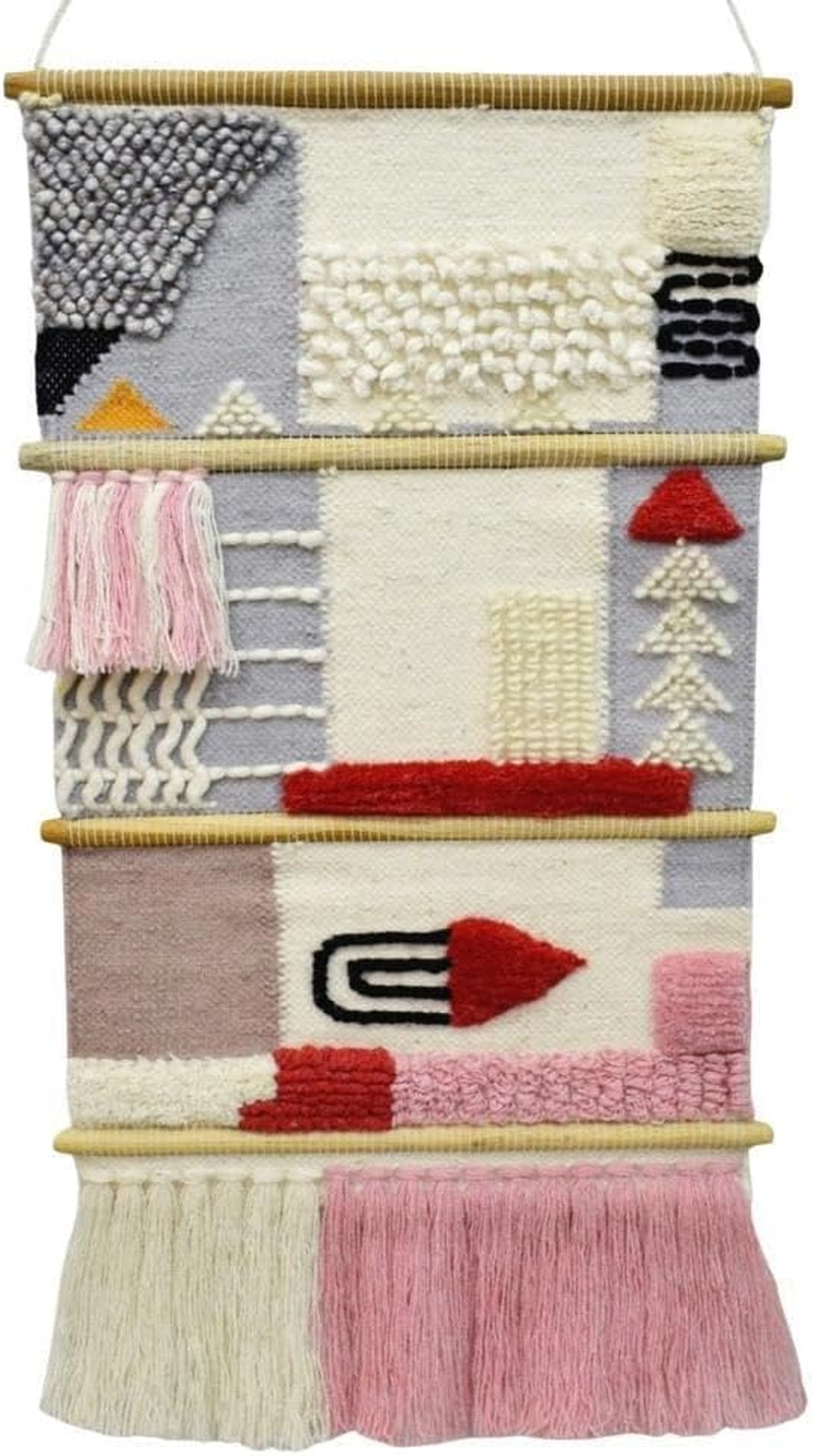 Rug Club AD20 Artisan Decor Handwoven Woollen Wall Hanging, 50 Cm X 100 Cm Size, Pink/Multicolour image number 1