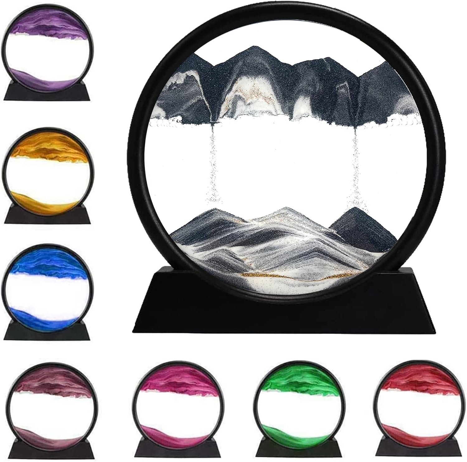 3D Dynamic Sand Art Liquid Motion, Moving Sand Art Picture round Glass 3D Deep Sea Sandscape in Motion Display Flowing Sand Frame Relaxing Desktop Home Office Work Decor (Purple, 7'')