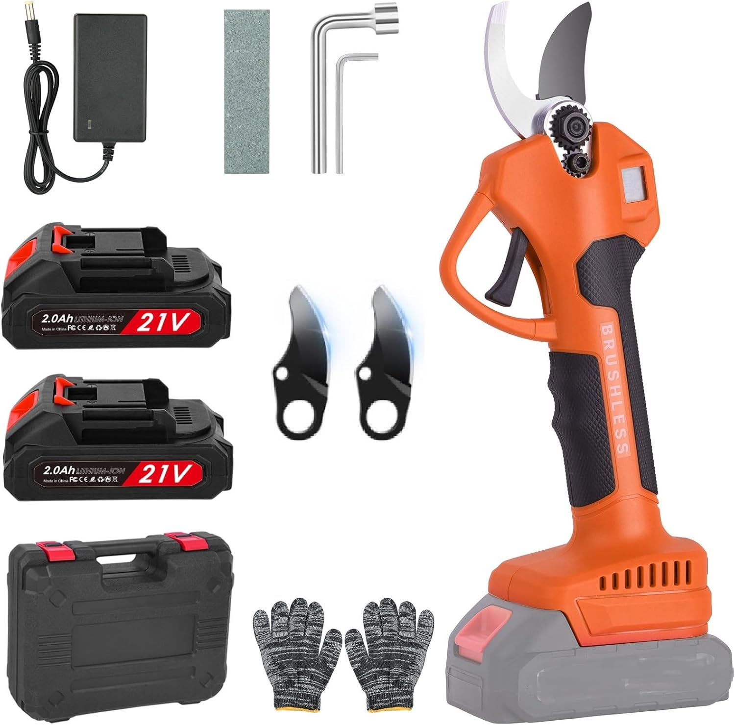 Cordless Electric Pruning Shears Set - High Power Branch Cutter for Gardening Trees, Shrubs, Bonsai - 2 Batteries, Charger, Safety Lock, Waterproof Case, Gloves Included image number 4