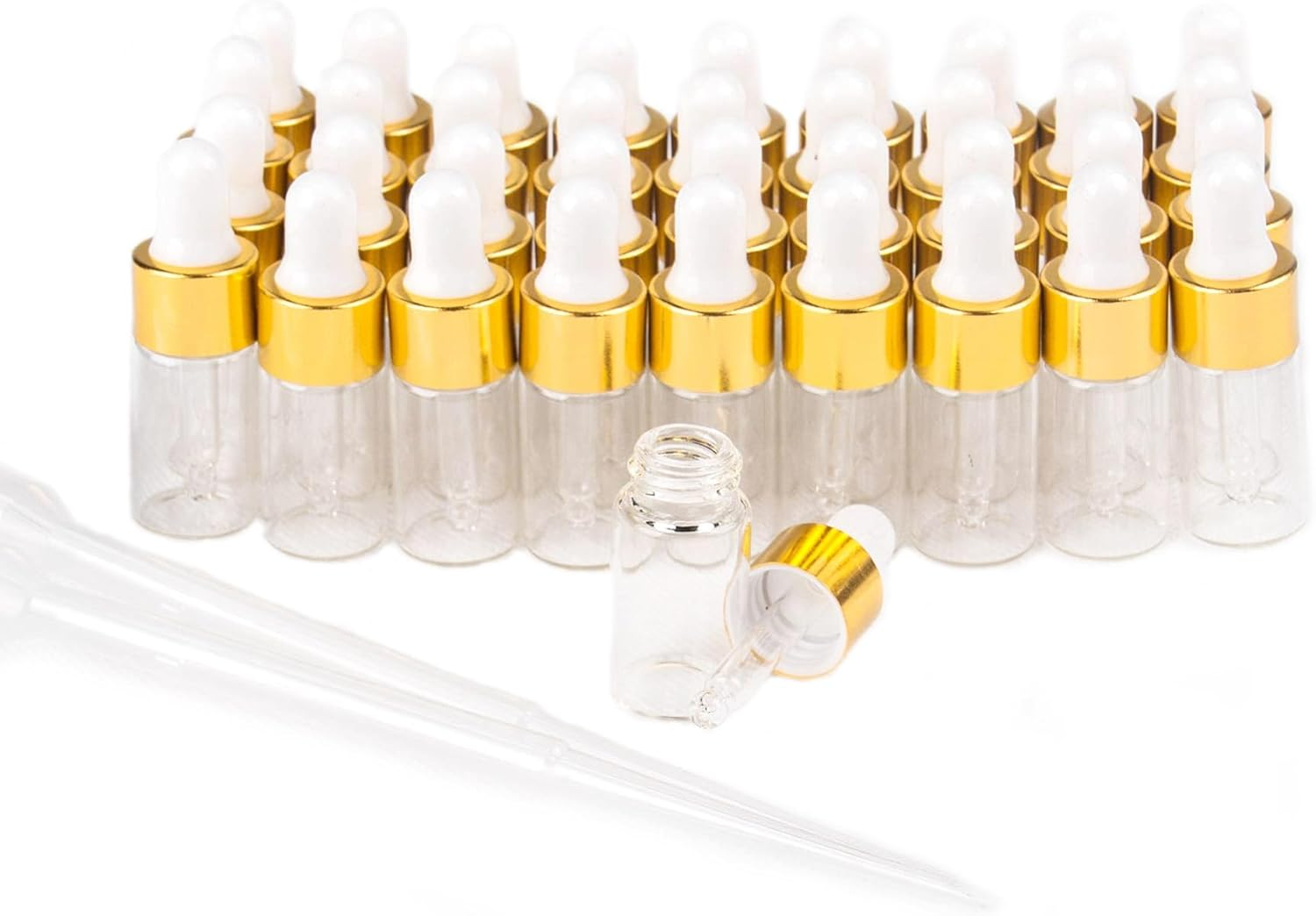 Easeen Sample Dropper Bottles, Mini Dropper Bottles with 2 Pcs Plastic Droppers for Traveling Essential Oils DIY Cosmetic Liquid Sample Perfume, Silver, 5ML-50PCS