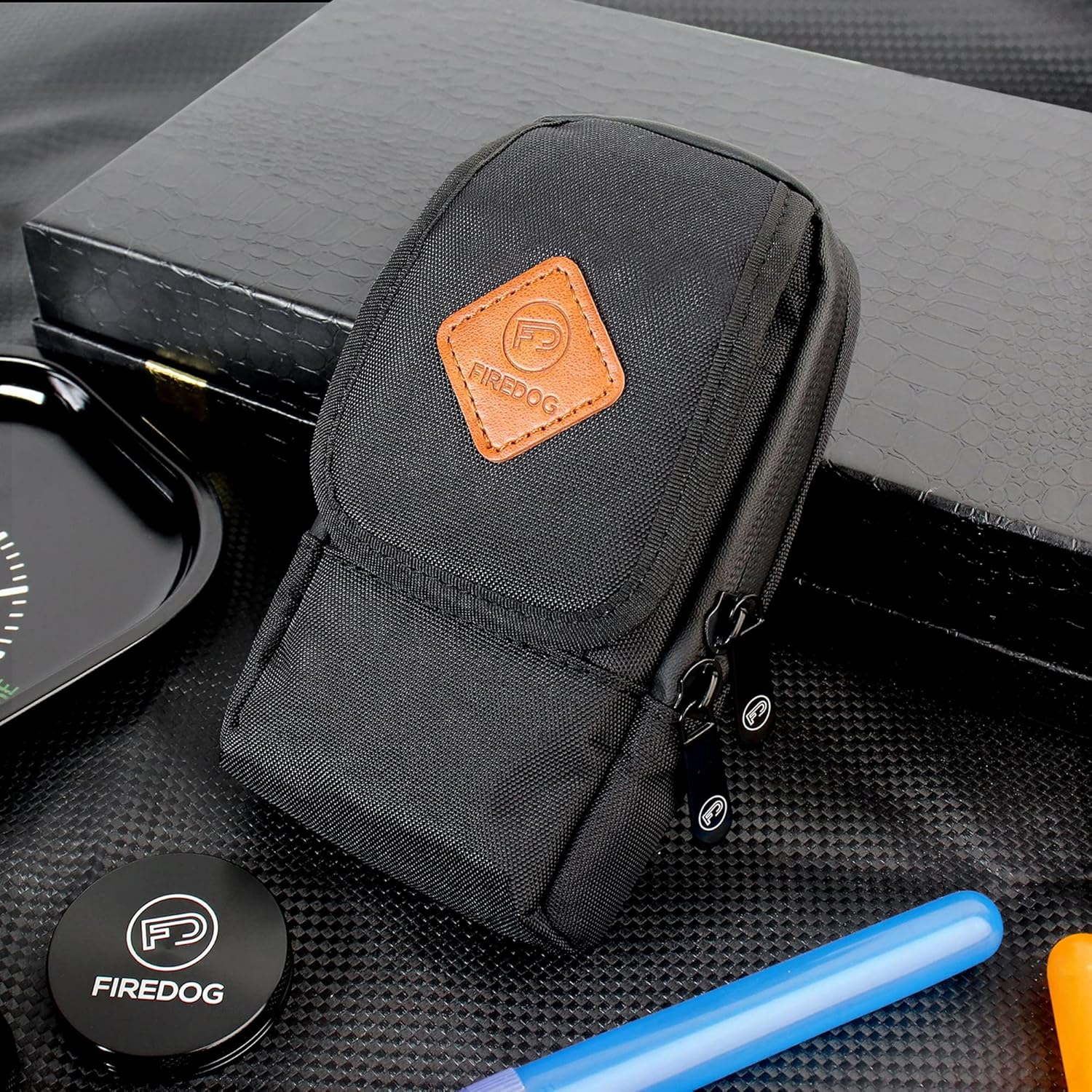 Firedog Smell Proof Bag, Odor Proof Pouch Dog Tested Mini Stash Crossbody Bags for Travel Storage (Black) - Red image number 3