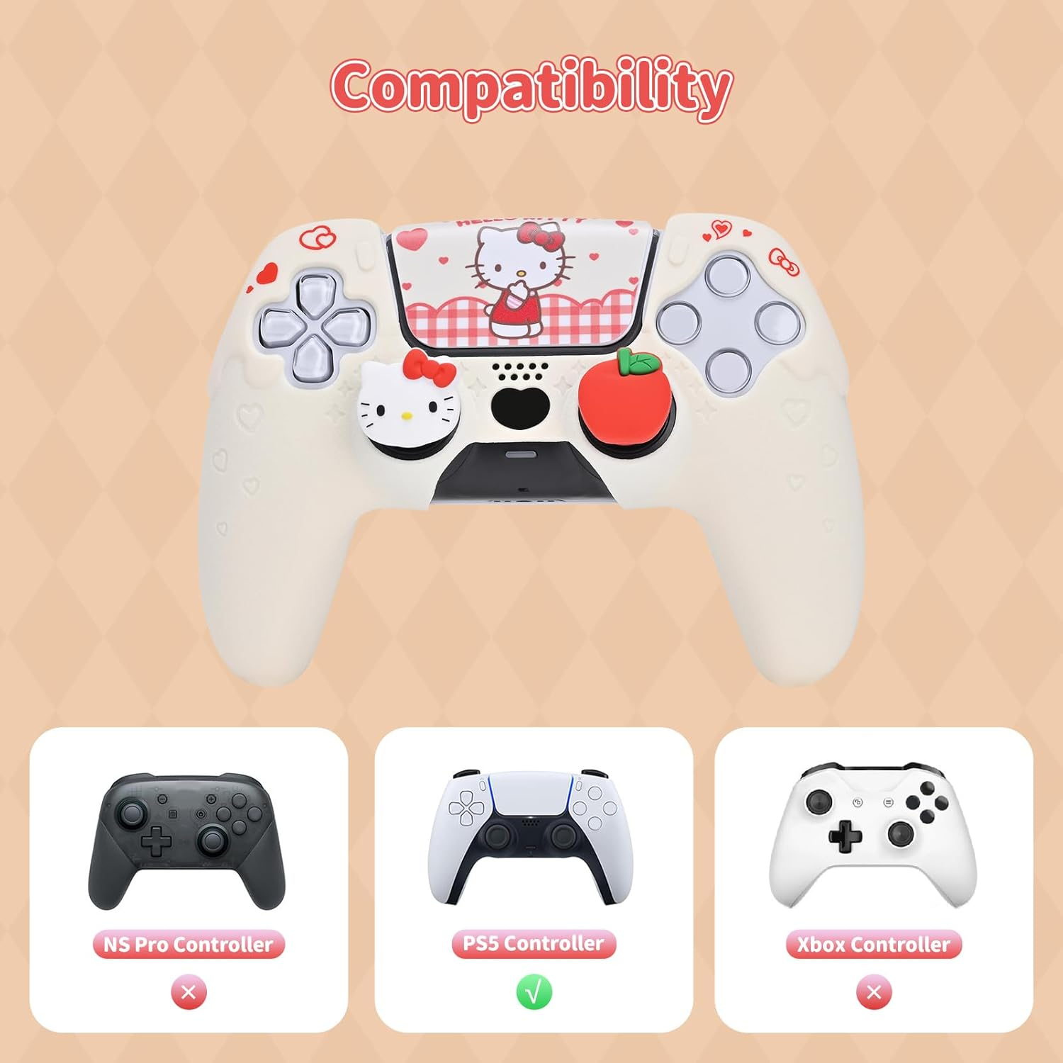 Kuitmor PS5 Controller Skin Case Set,Silicone Protective Cover Case,Anti-Slip Cute Kitty Protective Shell for PS5 Controller with 2 Thumb Grip Caps and 2 Stickers image number 5