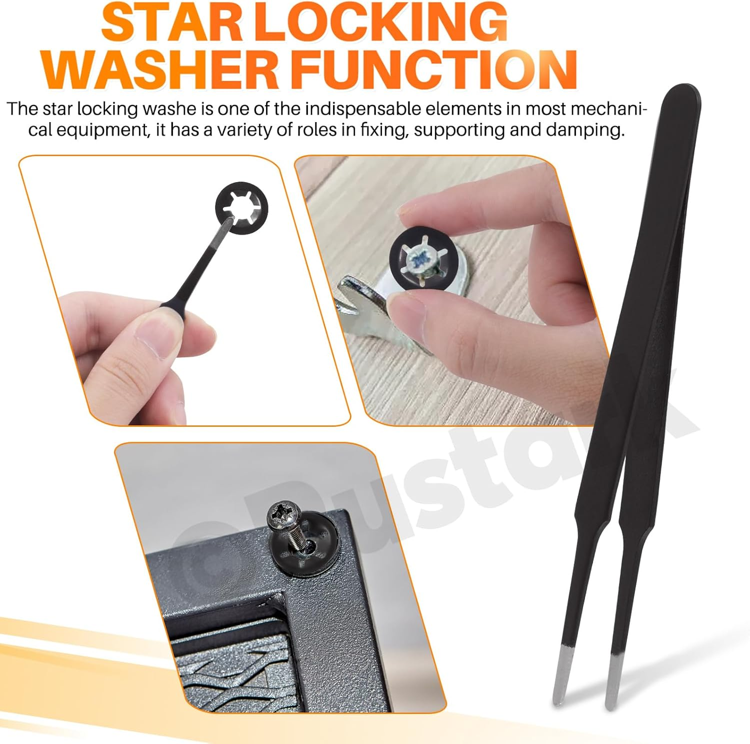 208Pcs M2-M12 9 Sizes Internal Tooth Star Lock Washers Assortment Kit, 304 Stainless Steel Quick Speed Locking Washers and Black Oxide Finish Push on Speed Washers Push on Locking Washer image number 6