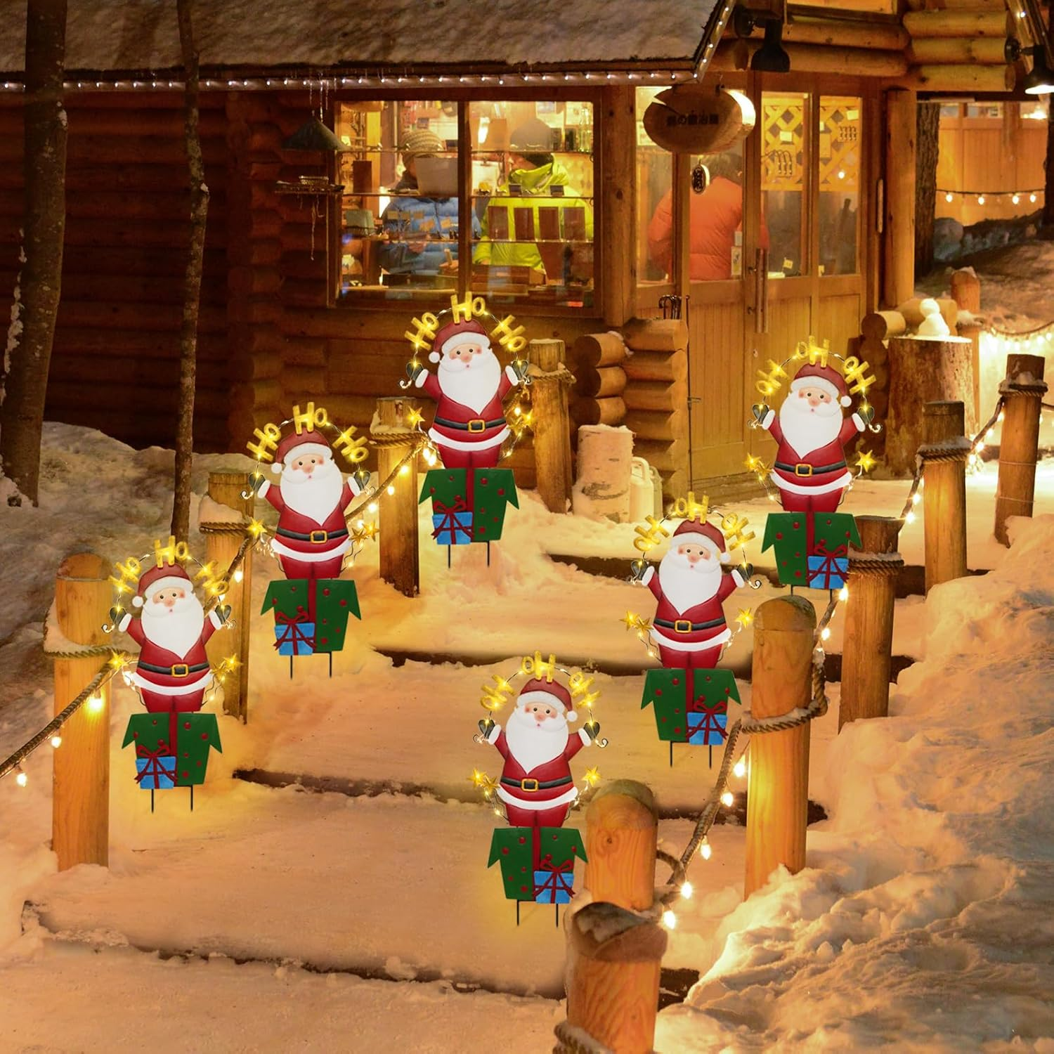 Solar Christmas Lights Outdoor Garden Stakes, 30In Metal Santa Claus Yard Signs with LED String Lights, Waterproof Christmas Decor for Xmas Lawn Pathway Patio Party Winter (Santa Claus) image number 4