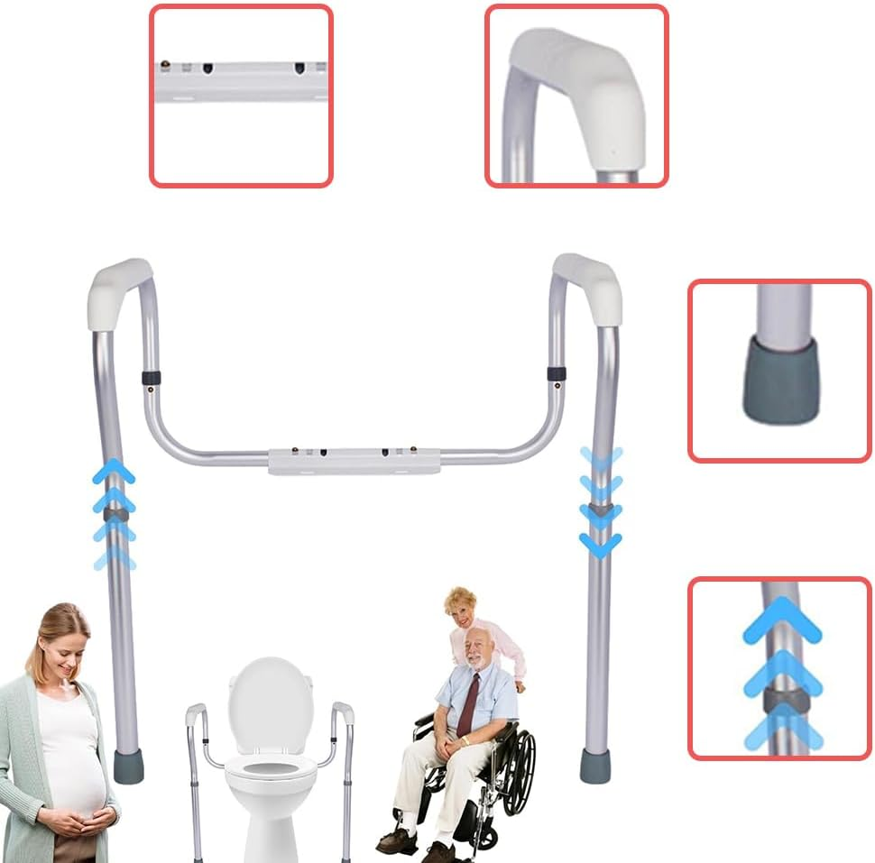Toilet Safety Rails,Stand Alone Toilet Frame,Adjustable Bathroom Toilet Handrail,Non Perforated Toilet Armrest,Removable Assist Devices,For Elder,Pregnant Woman, Disabled People image number 1