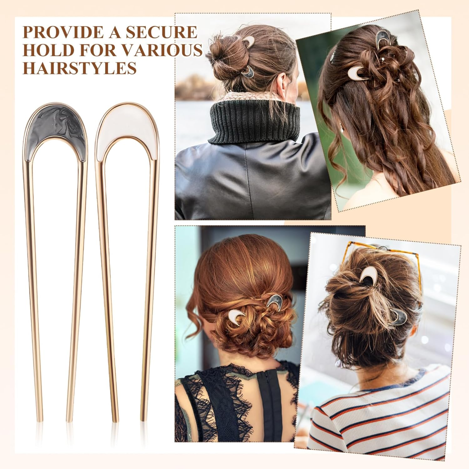 Healvian French Metal U Shape Hair Pins Bun Hair Styling Fashion Accessories for Women 4Pcs image number 5