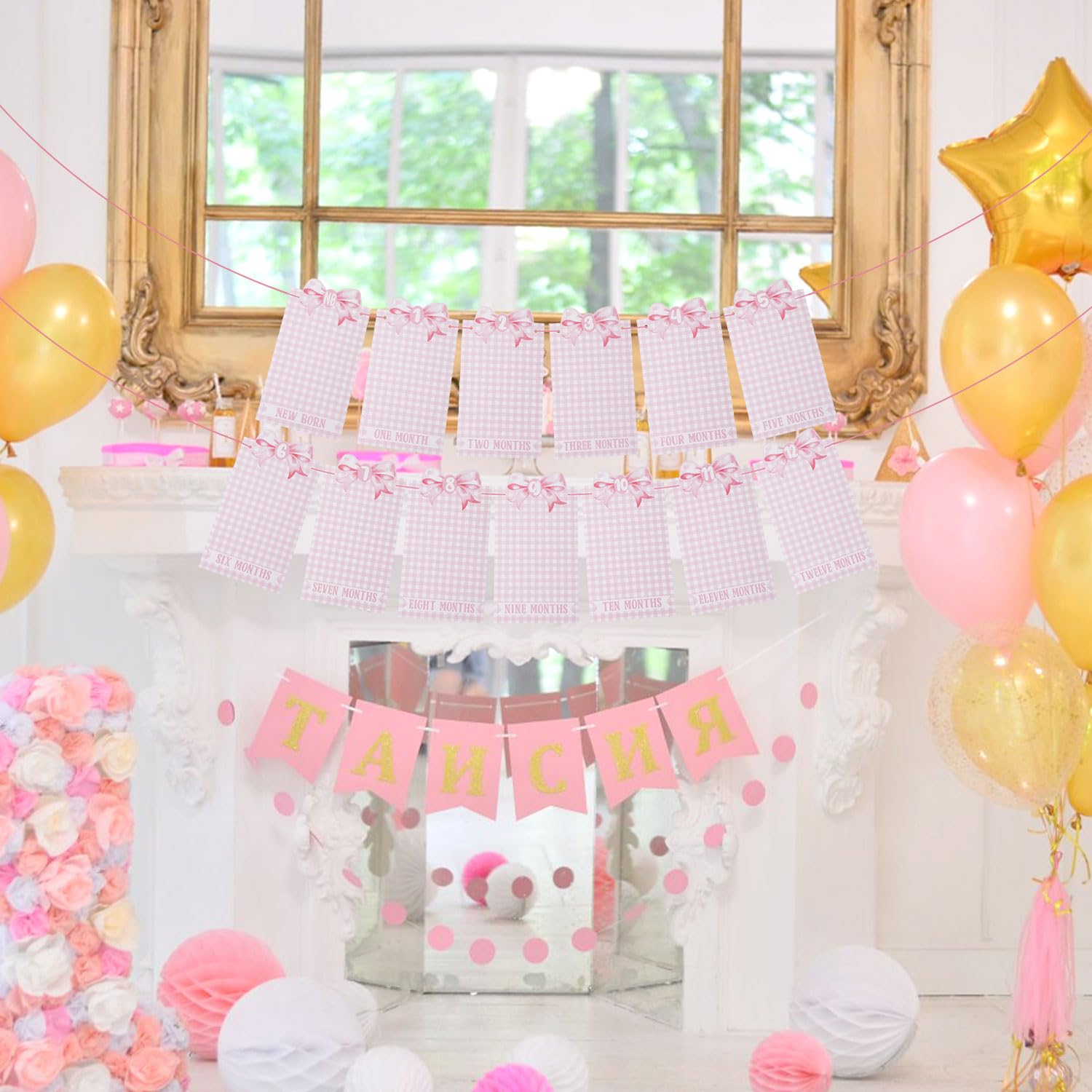 Pink Bow Milestone Banners, Newborn to 12 Months Photo Banner Pink Bow Photo Banner Monthly Milestone Banner for Baby Birthday Photo Banner Decoration