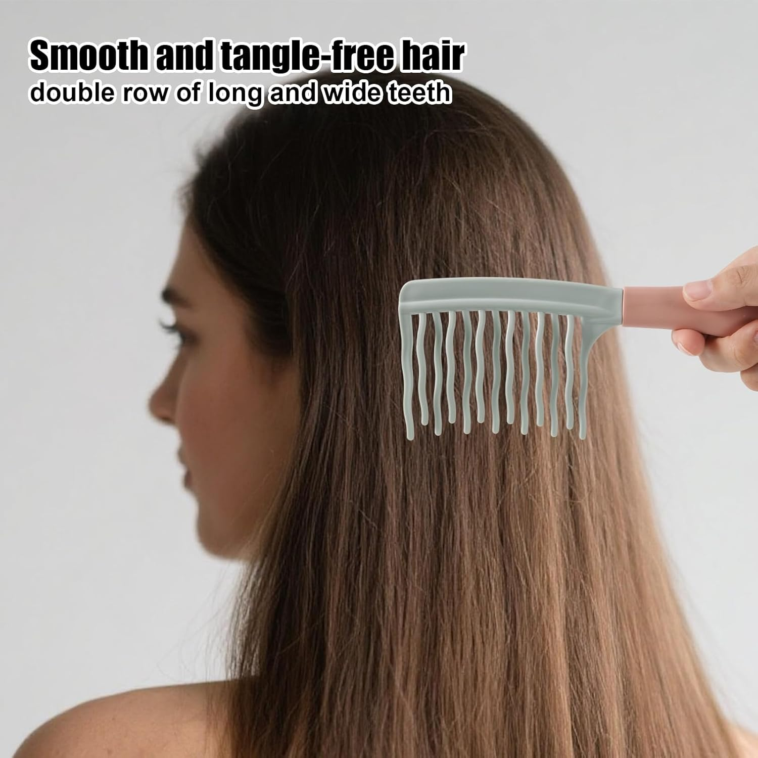 Fukaisu 2Pcs Wide Tooth Curly Hair Comb, Detangling Hair Brush with Double Row Wavy Tooth Design for Long/Thick Dry/Soggy Hairs for Women/Girl(Green) image number 4