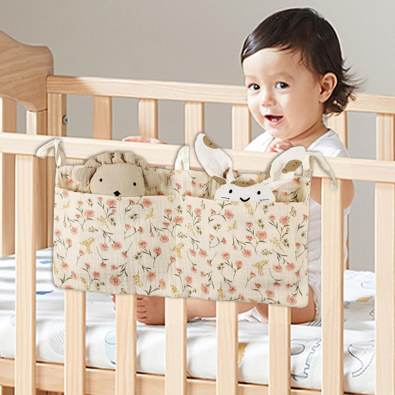 Baby Bed Side Diaper Storage Bag - Bedside Storage Suspending Bag - Crib Accessories, Bedside Organizer, 2 Pockets Nursery Organizers and Storage for Diapers Toys Clothing image number 2