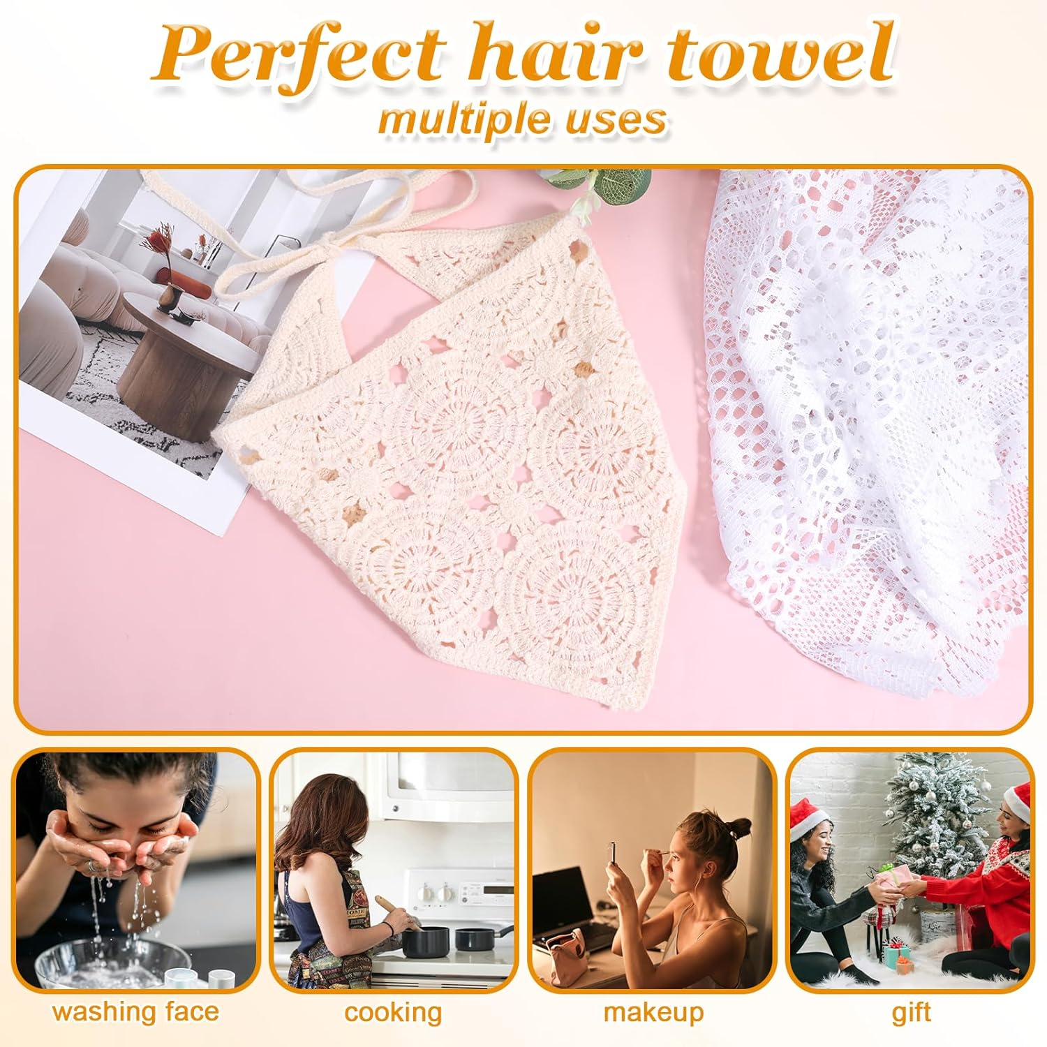 Fdclixuvol Women'S Handmade Crochet Headband Triangle, Boho Triangle Scarf Bandana, Hair Bands Retro Crochet Bandana Headband Hair Scarf Headscarf, Floral Design Lightweight Summer Look Turban Hair image number 6