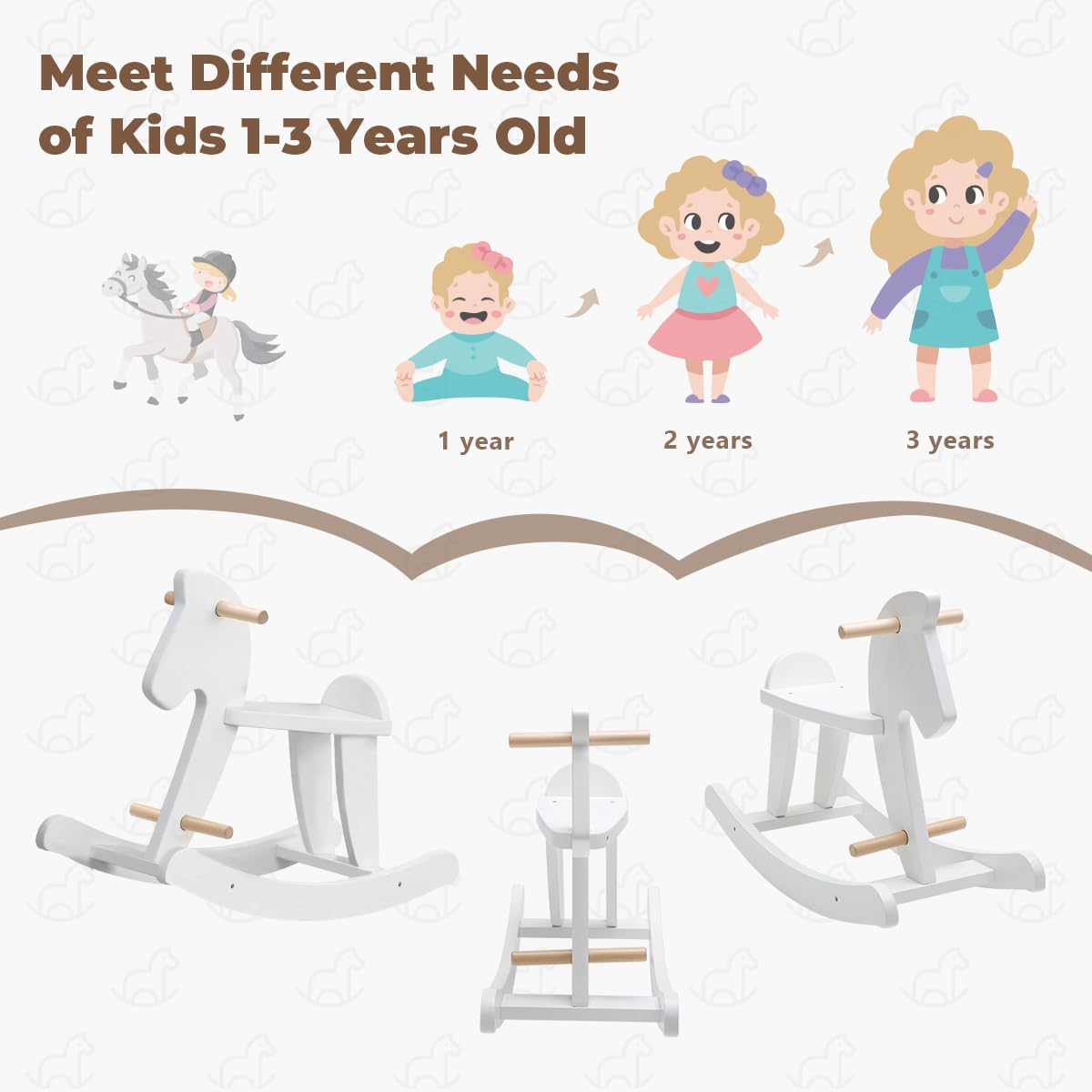 Labebe Child Rocking Horse, Wooden Rocking Horse Toy, White Rocking Horse for Kid 1-3 Years, Vintage Rocking Horse Set/Kid Rocking Horse Chair/Outdoor Rocking Horse/Rocker/Animal Ride/Rocking Toy image number 3