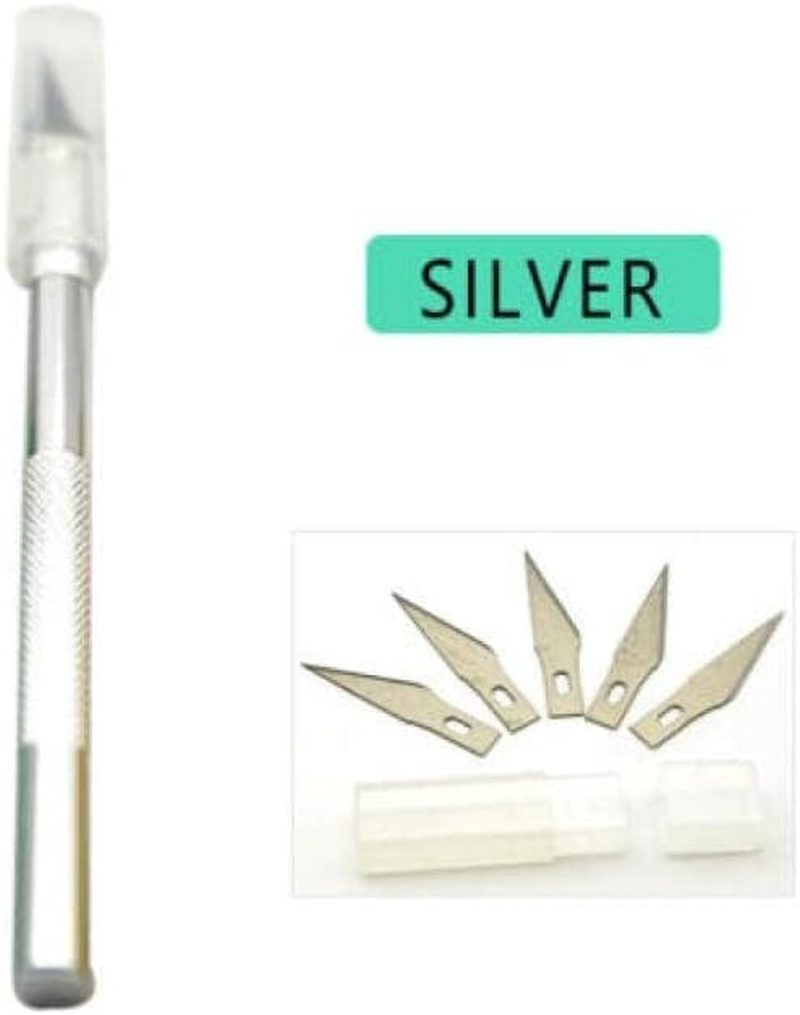 Precision Craft Knife with Metal Handle, Engraving Tool for Paper Cutting and Phone Repair, Includes 5 Sharp Scalpel Blades (Silver) image number 4