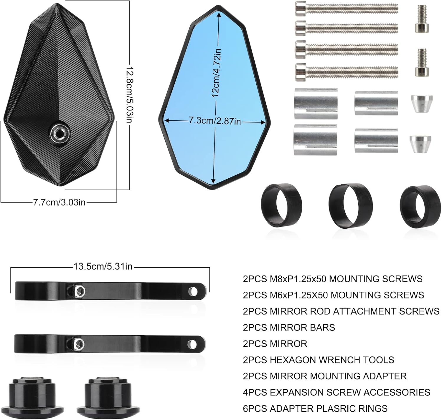 LKV Motorcycle Bar End Mirrors 7/8" 22Mm - Anti-Blue Motorcycle Side Rearview Mirrors 360 Degrees CNC Aluminum Alloy Handlebars Mirror for Kawasaki Yamaha Honda ATV Dirt Bike - Black/Silver image number 4