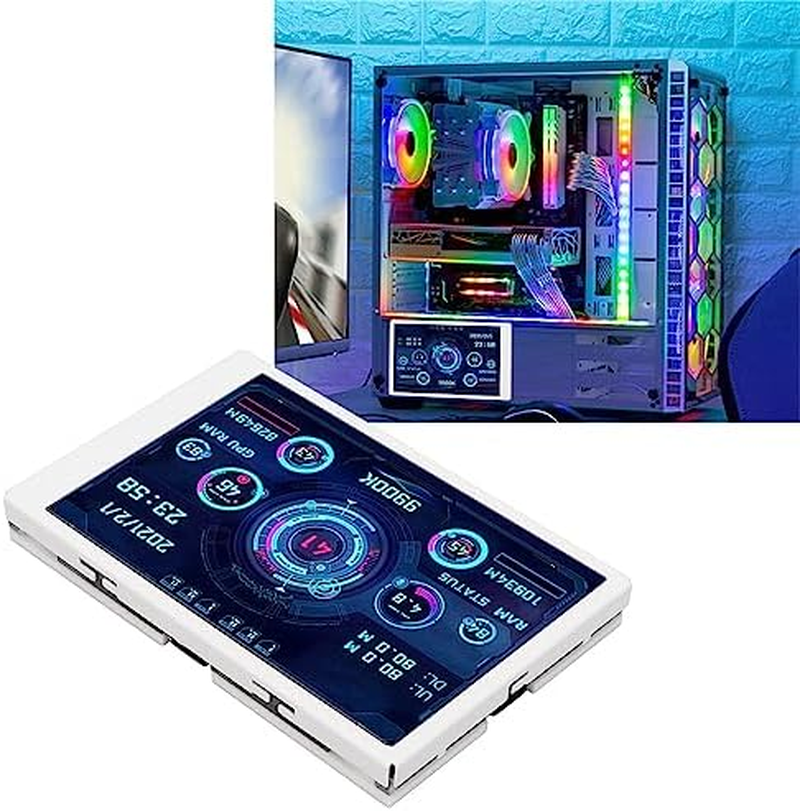 Computer Temp Monitor, 3.5 Inch PC Temperature Display PC CPU Hard Disk Data Monitor with Stand, PC Sensor Panel Display Temperature Monitor for Computer Case (White) - Black image number 5