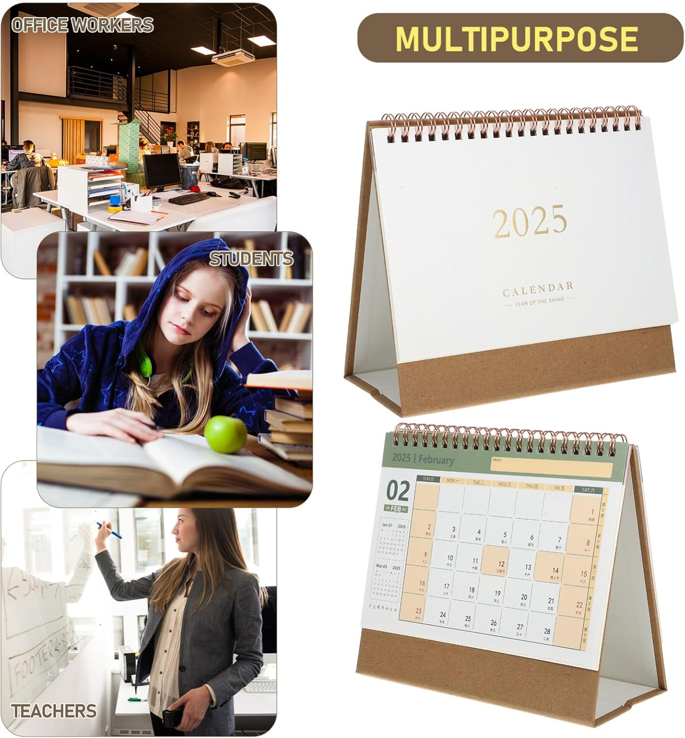 KALLORY Desk Calendar 2025-2026 Monthly Desktop Calendar 2025 Standing Flip Calendar Standing Desk Calendar Planning Calendar for Home Office School image number 3