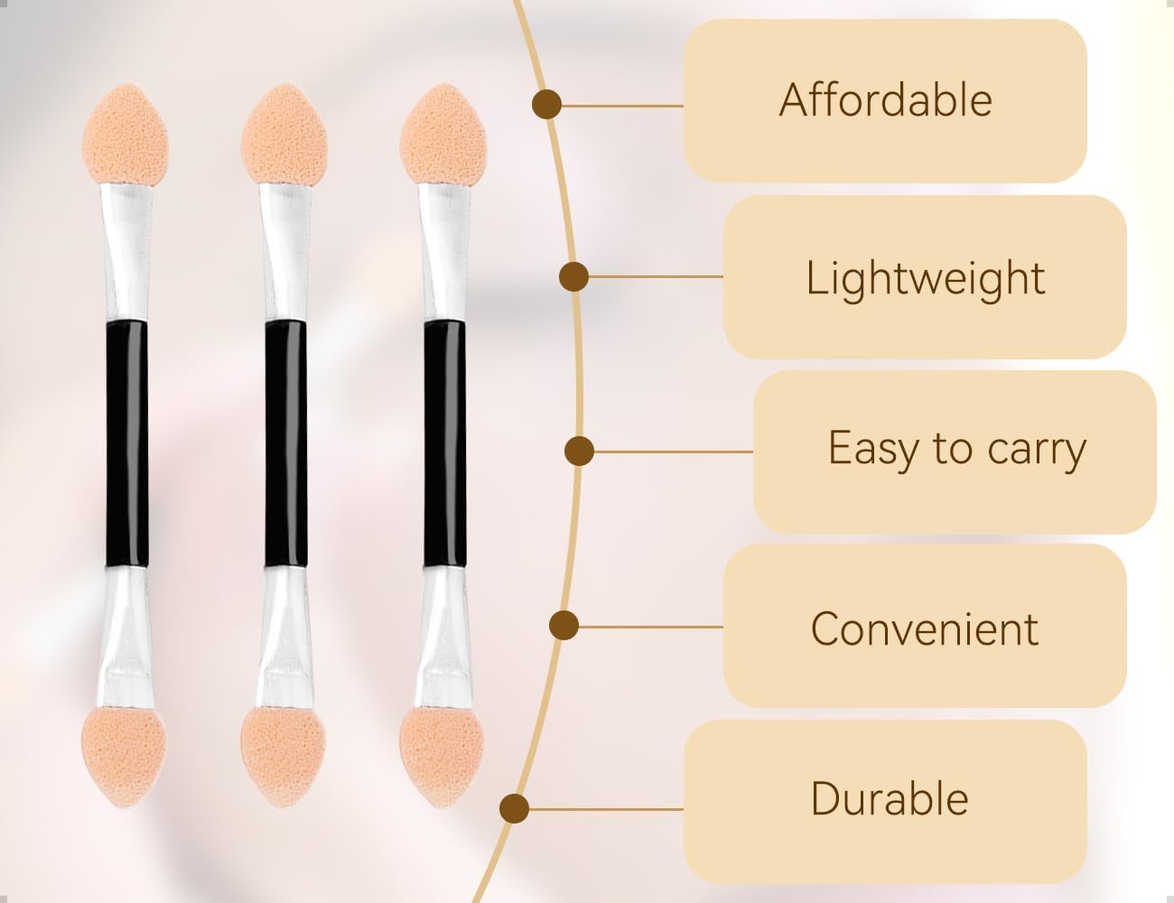 Emezddo Pack of 15 Eyeshadow Brushes, Sponge Eyeshadow Brush, Disposable Double-Sided Sponge Make-Up Applicator, Used for Parties, Weddings, Dance Events