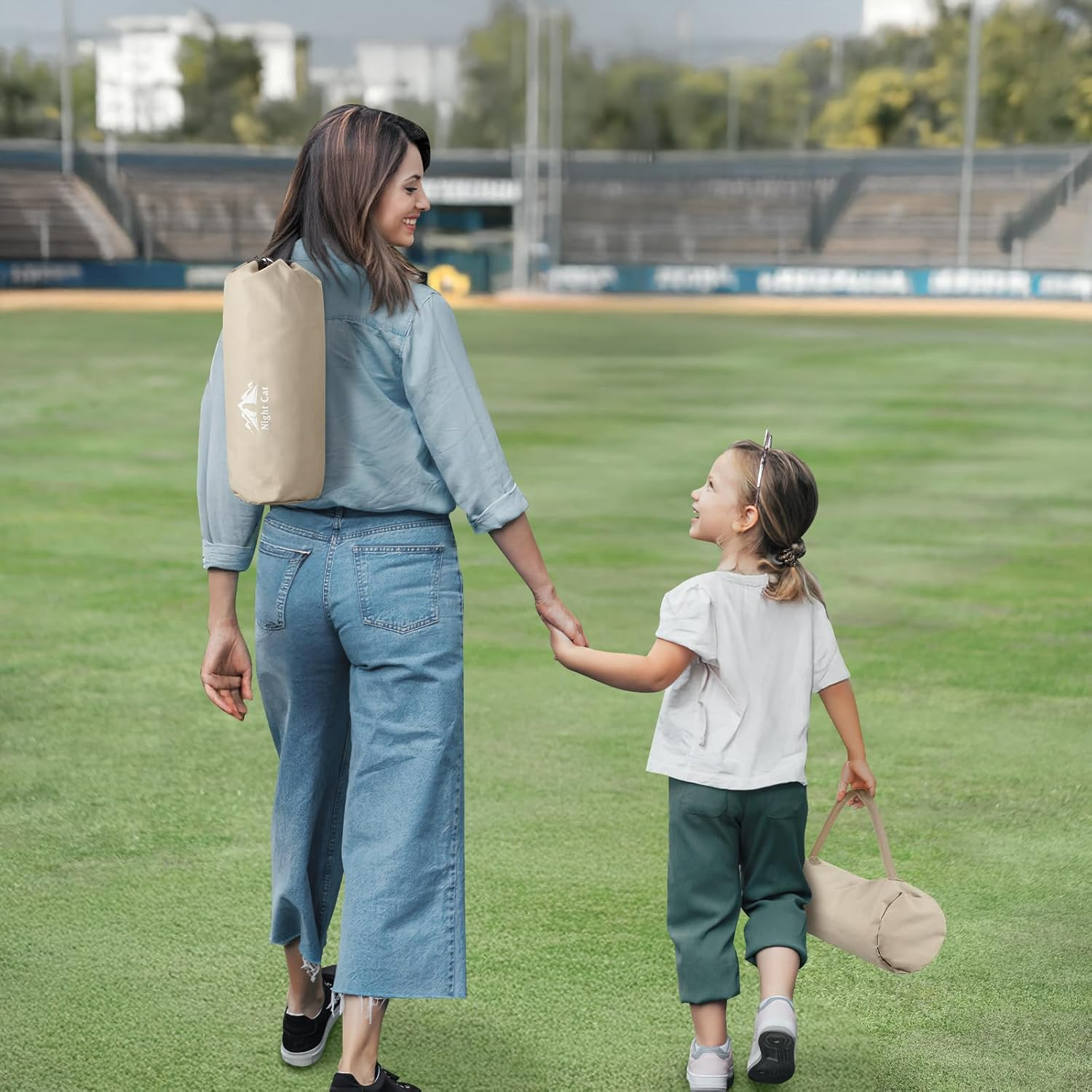 Night Cat Stadium Seat Cushion: Folding Bleacher Chair with Back Support Portable Outdoor Padded Seats for Bleacher Beige image number 5