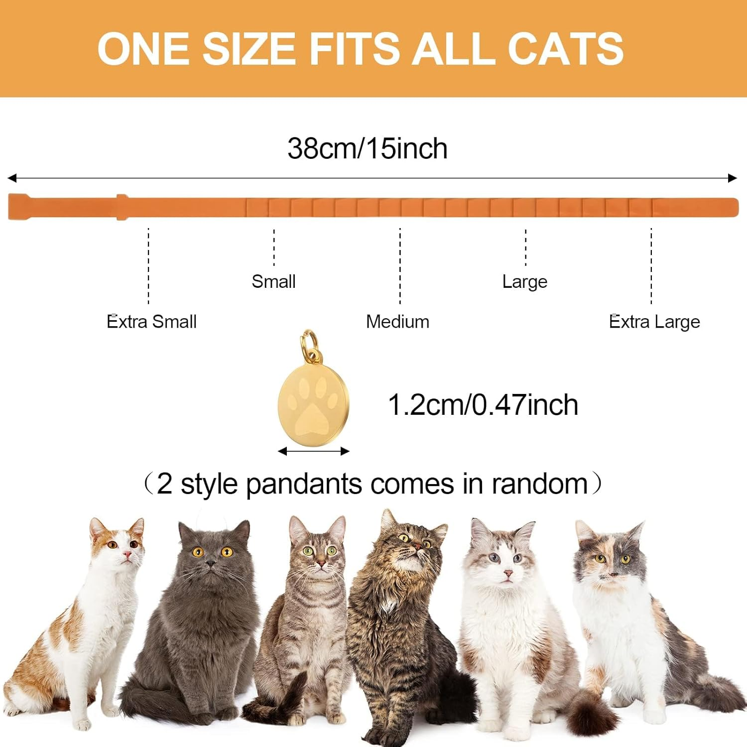 4 Pcs Calming Cats Collar Adjustable Cat Calm Collar Lavender Scent Relaxing Cat Collar with 2 Pendant for Puppies Cats Reduce Stress Aggression Anxious, up to 15 Inches (Orange) image number 1
