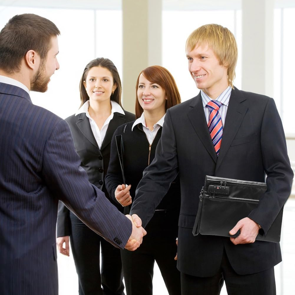 Fireproof Document Bag with Lock, 6400&deg;F 12-Layer Thermal Insulation, Fireproof Money Bag, 36 X 26 Cm, Double Zip Compartment, Fireproof Bag for Cash, Passport, Receipt, Valuables, Black image number 5