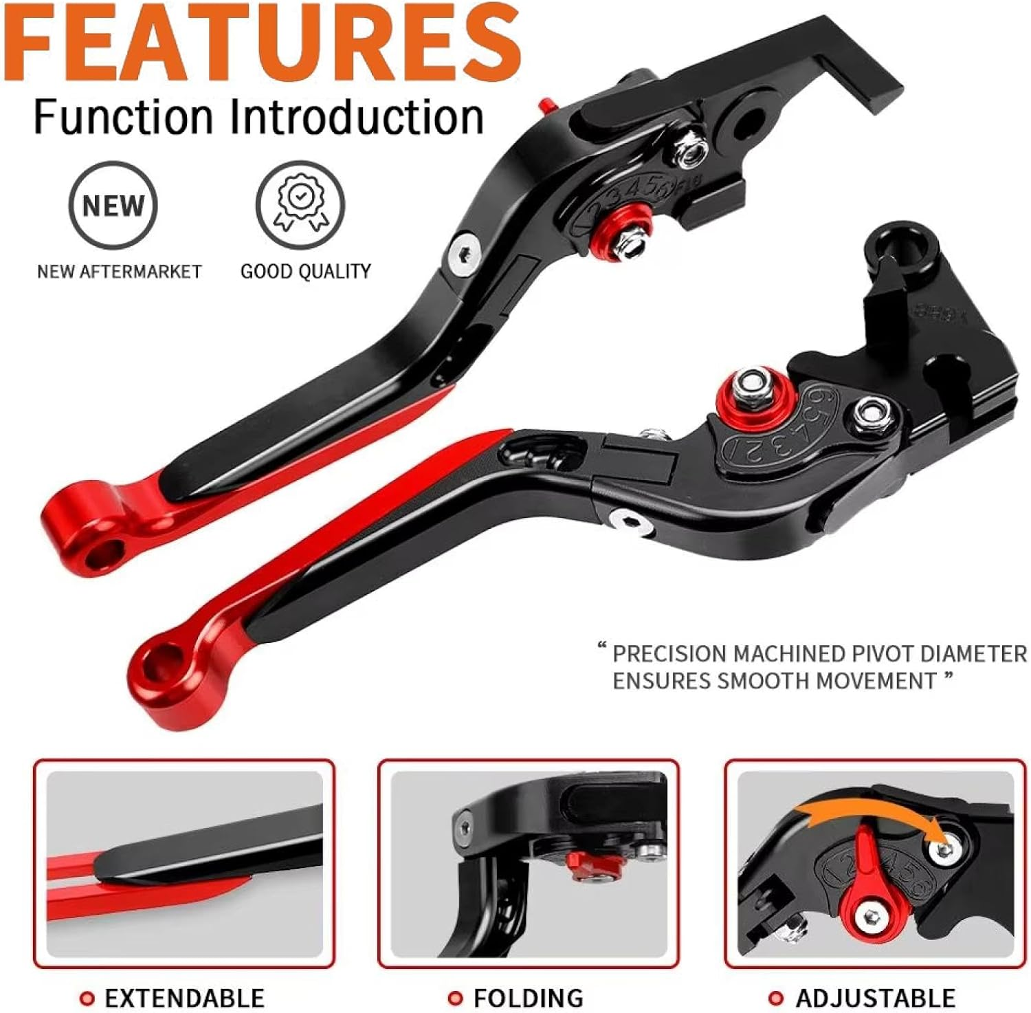 Motorcycle Brake Clutch Levers for Honda CB500F CB500X CB 500 X/F 2013-2021 2022 CNC Aluminum Length and Gears Adjustable Foldable Extendable Handle Levers Brake Clutch Lever Motorcycle Parts - Black image number 5