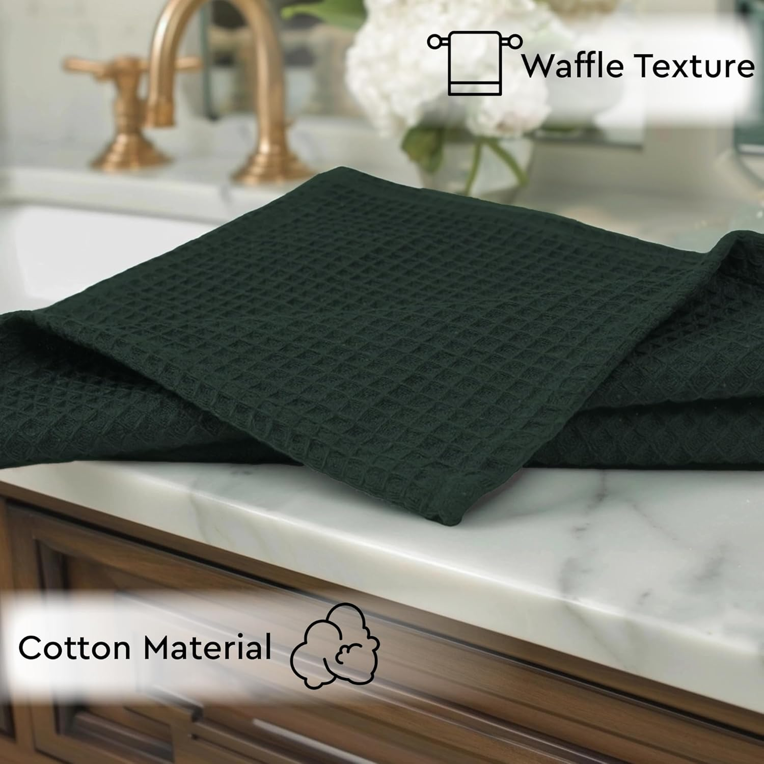 Encasa XO Face and Hand Towels for Bath, Gym - 30X30 Cm | Green | Set of 6 - Quick Dry Waffle Weave Face Cloths - Reusable Dishcloths for Everyday Use image number 5