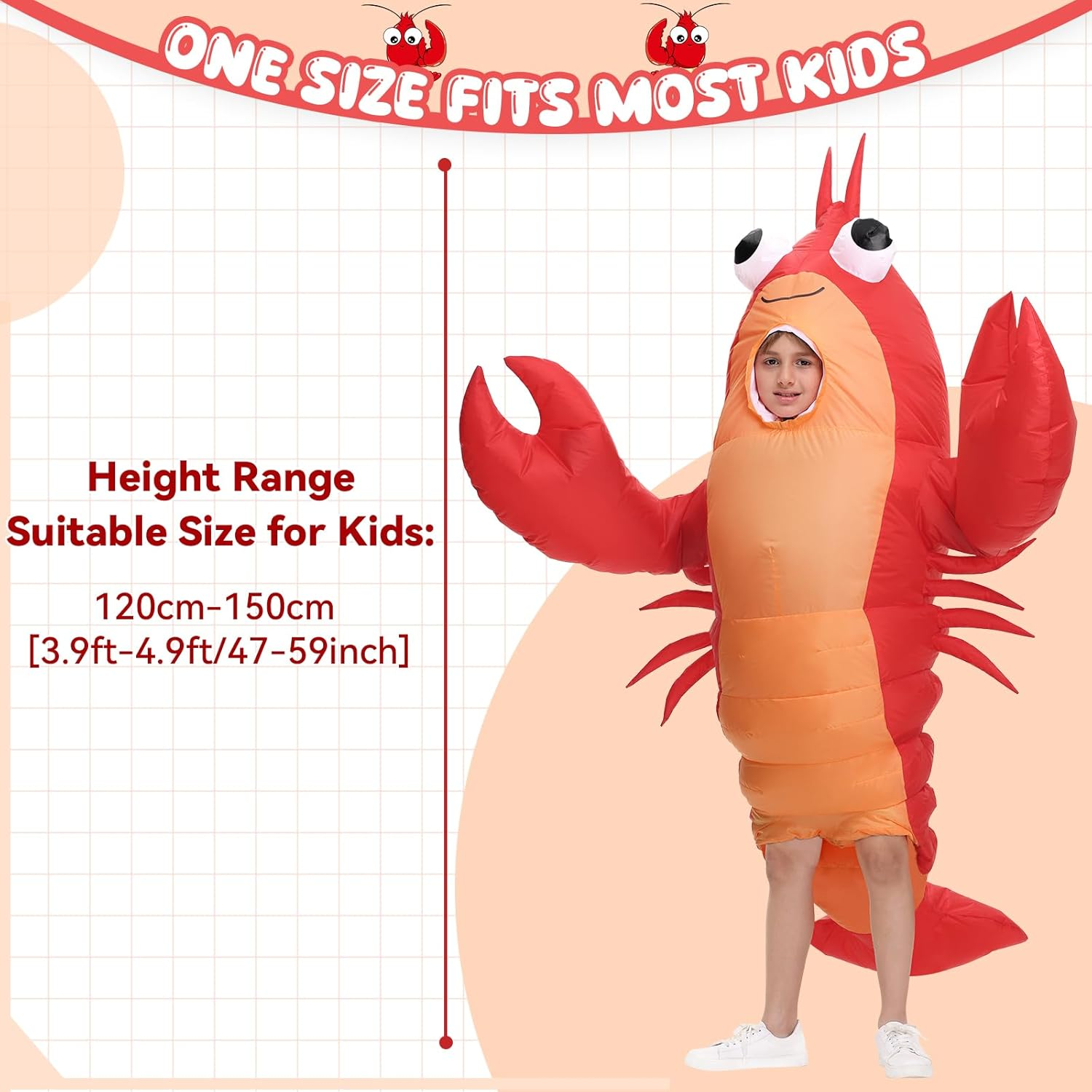 Inflatable Costume Lobster for Adult/Kids, Funny Halloween Lobster Blow up Costume Crawfish with Huge Pincers for Men Women Cosplay Party Red image number 5