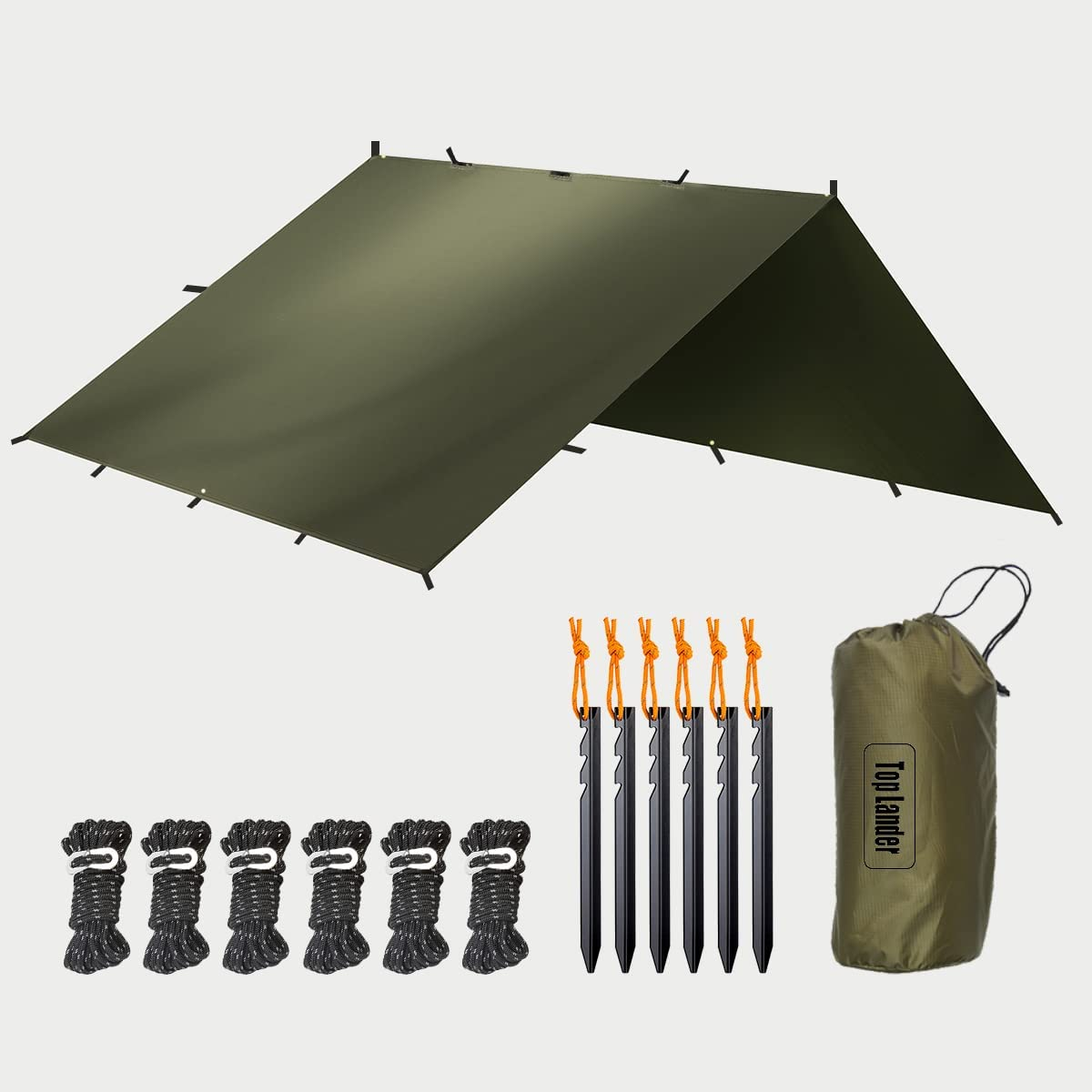 Large Waterproof Camping Tarp Tent Shelter Lightweight Backpacking Hiking Hammock Rain Fly Sun Shade (Olive Green||3X4M Tarp with 19 Loops)