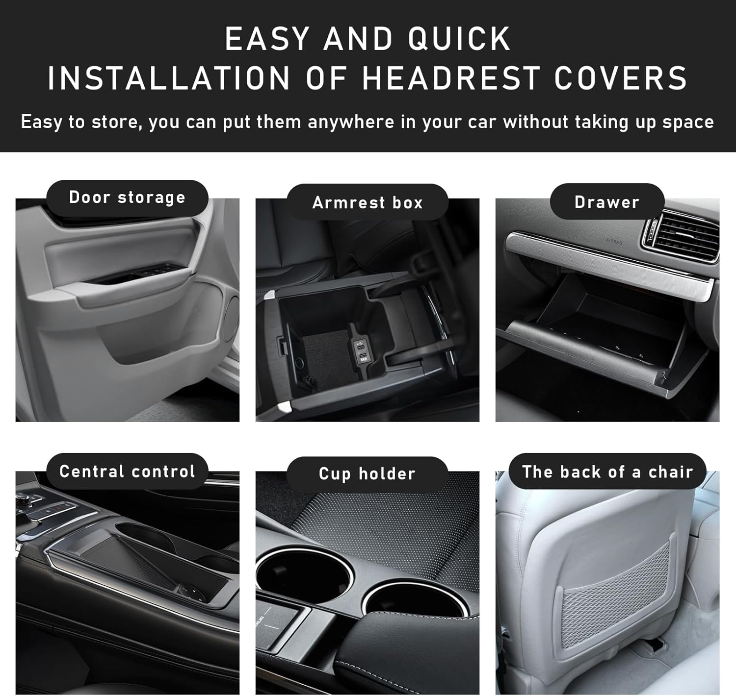 Yourkar 2 PCS Car Headrest Cover, Personalized Funny Hat for Car Seat Head Cover, Full Face Mask Design Headrest Protector for Car, Van, Truck, SUV, Universal Car Accessories (Black) - Black image number 4