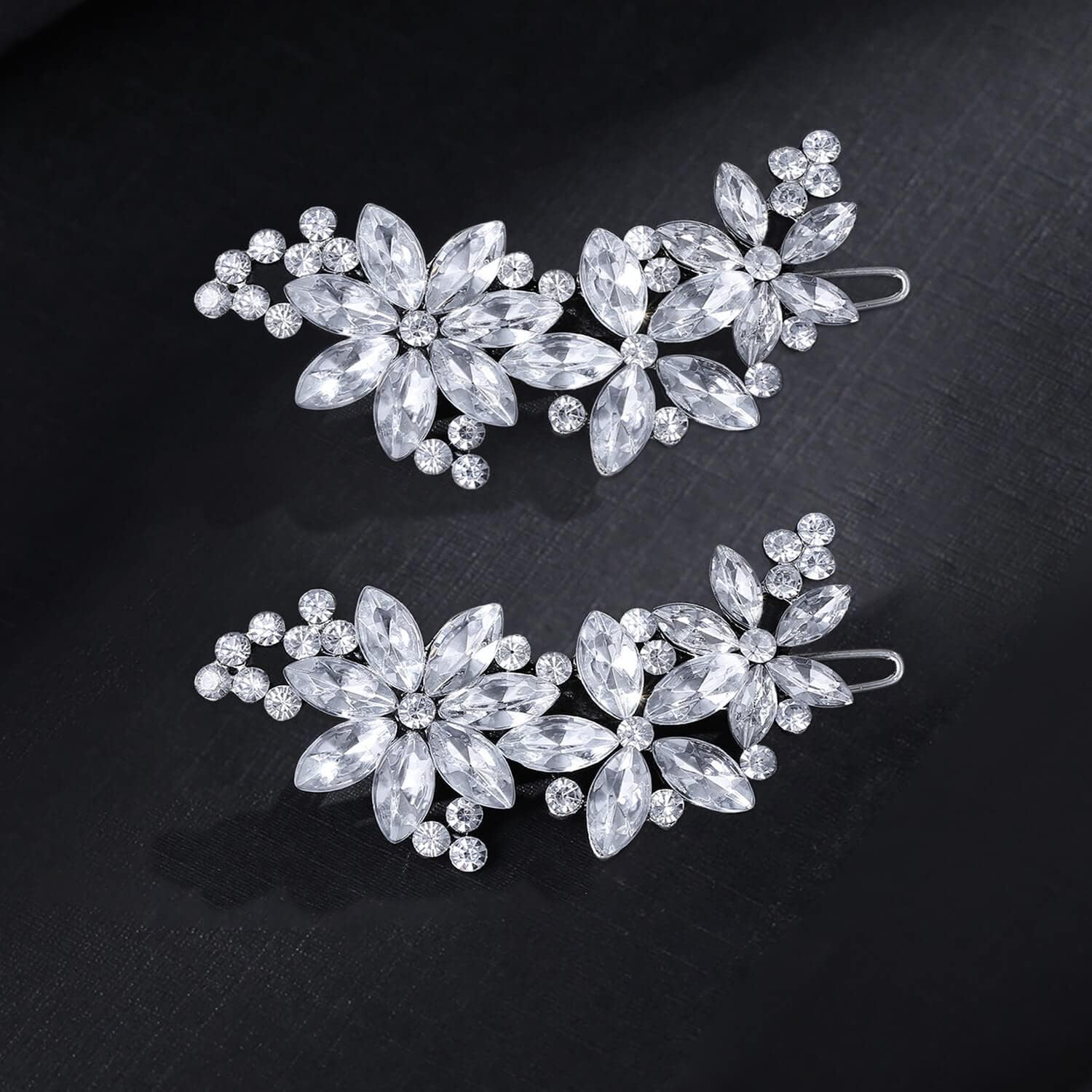 Crystal Flower Bridal Hair Clips(2 Packs)Rhinestone Wedding Hair Clips for Brides