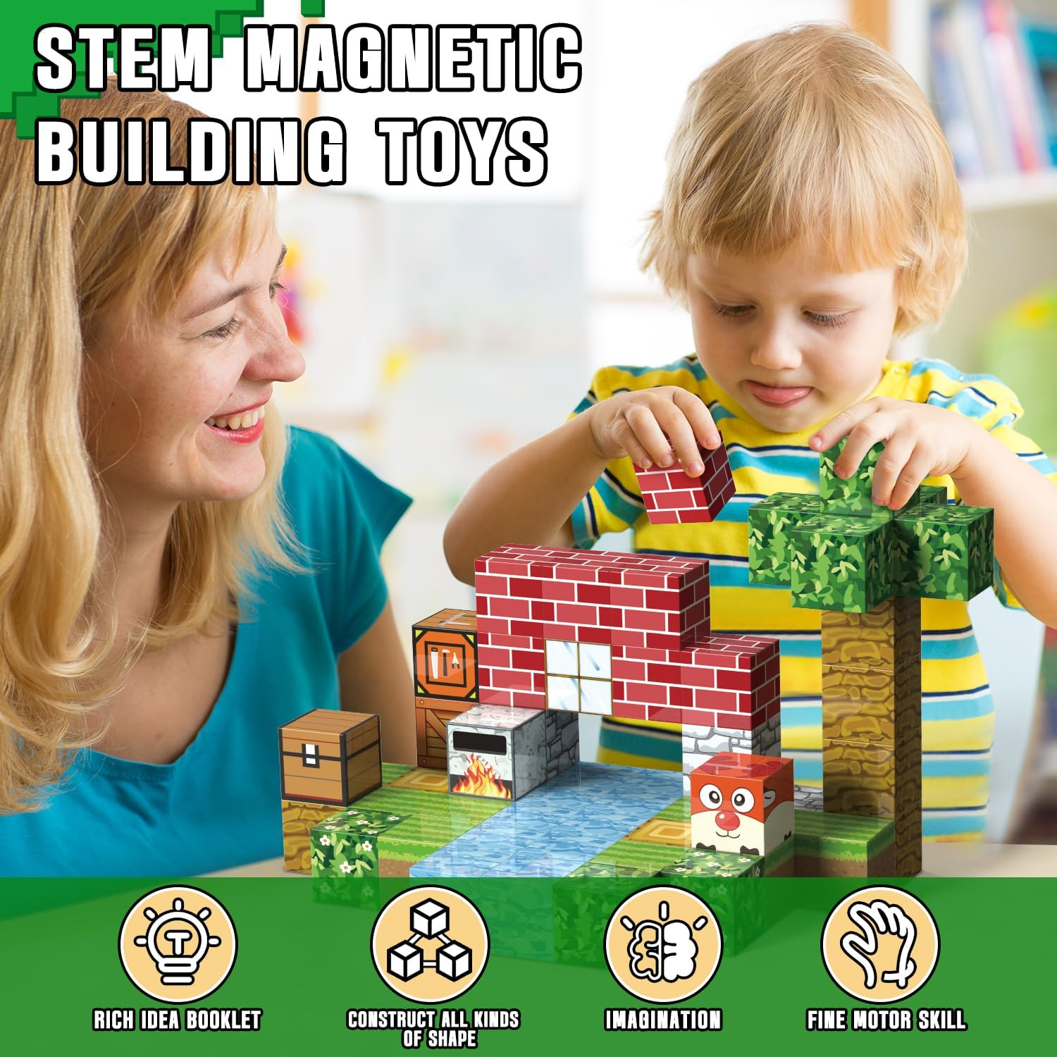 Lehoo Castle Minecraft Magnetic Blocks, Magnetic Blocks Building Mine Magnet World, Stem Sensory Toys for 3 Year Old Gifts (Forest) image number 1