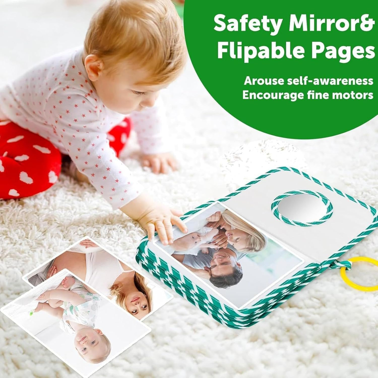 Baby Photo Album, Dinosaur Soft Cloth, First Year Family Memory Book, Crinkle Picture Book, Educational Portable, with Safe Mirror, for Newborns, Toddlers, Baby Shower, Birthday image number 2