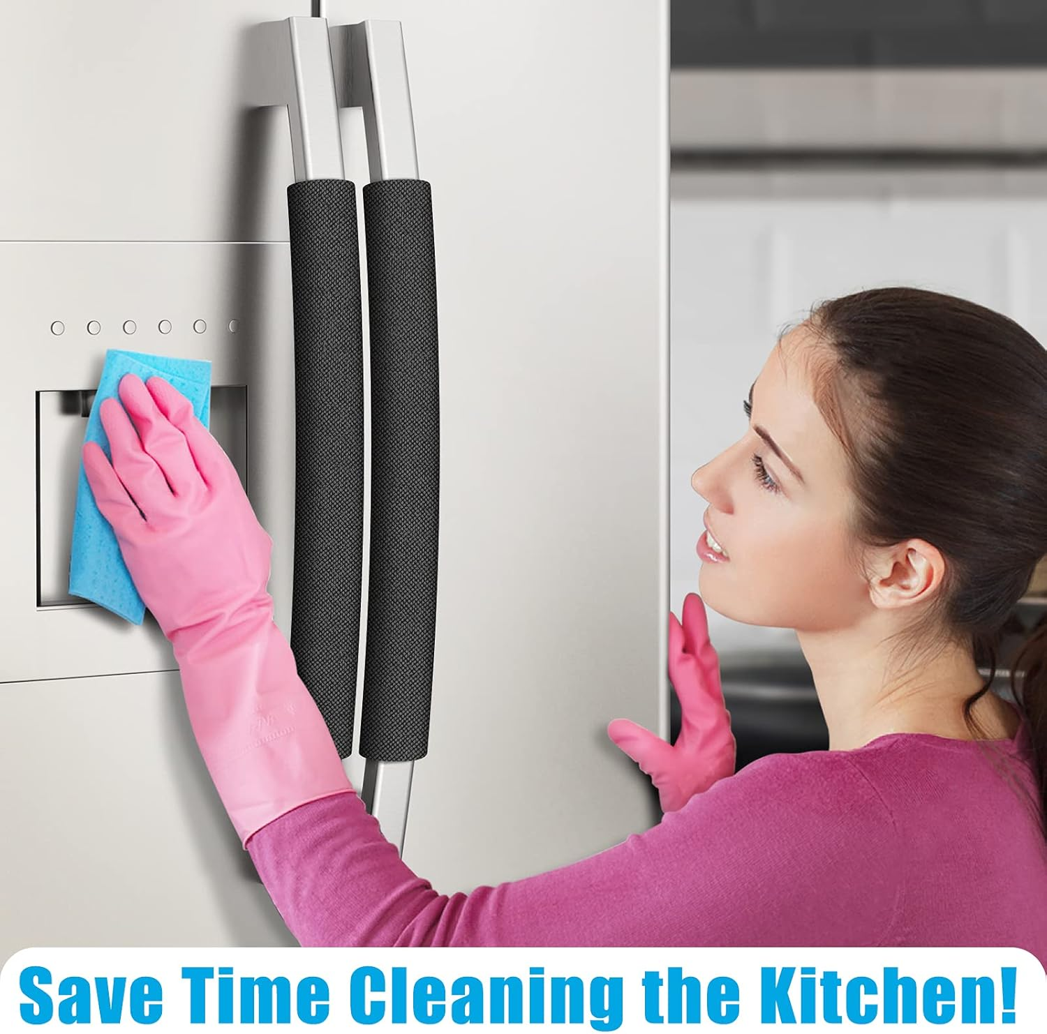 Refrigerator Door Handle Covers, Set of 6, Trimmable, Washable, Appliance Handle Covers, Fridge Door Handle Protector, Get Rid of Dirty Handprints, Timesaver, Kitchen Decor Accessories (Black) - Black image number 2