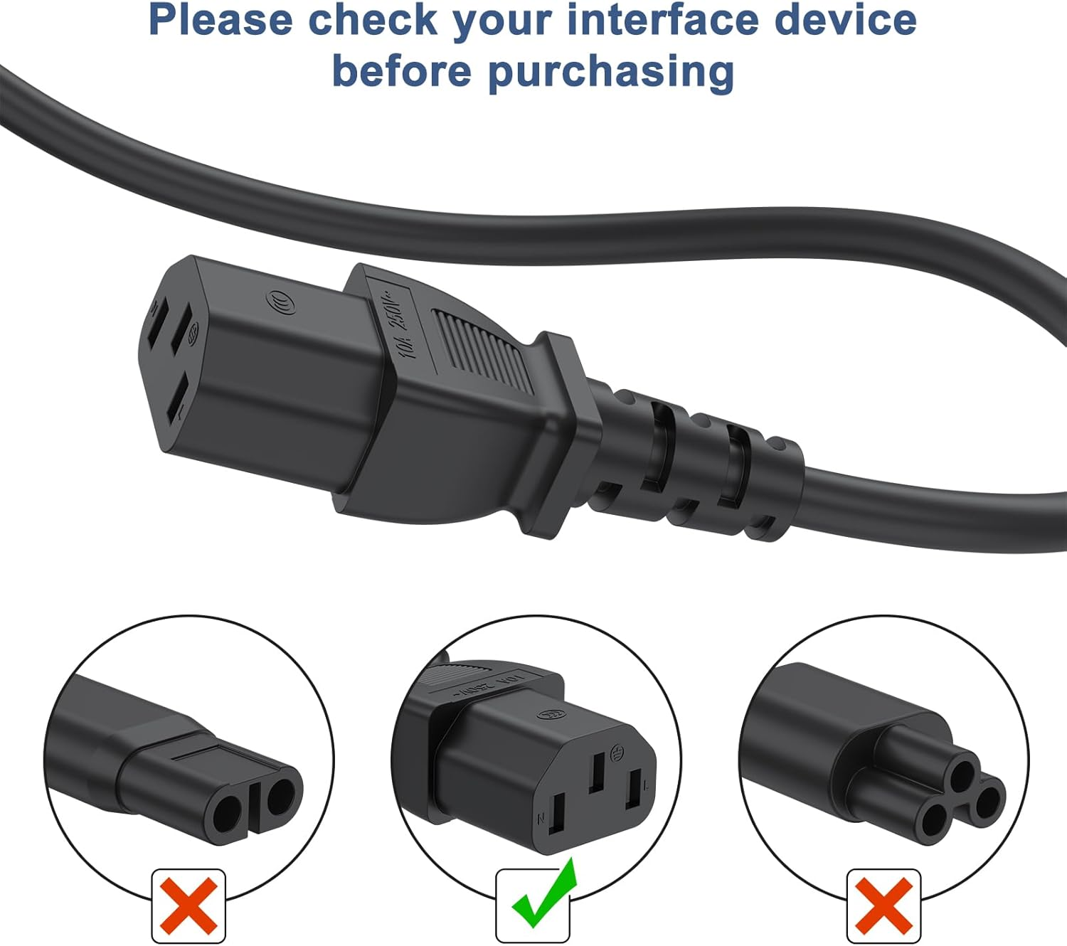 1.5M/5Ft AU Plug 3 Prong Power Cable Cord for Computers, Tvs, Monitors, LG LED LCD Smart 1080P Hdtv,Samsung, Acer, Asus, Epson Printer AC Cable (NEMA 5-15P to IEC 320 C5) 10A 250V image number 5