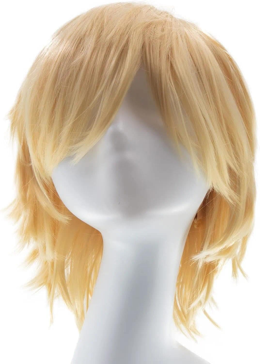 Wig Blonde Women'S Unisex Short Blonde Anime Cosplay Wig for Men, Heat Resistant Synthetic Hair with Adjustable Cap 50-66Cm, Unisex Costume Wig for Halloween & Theme Parties - CRFY image number 3