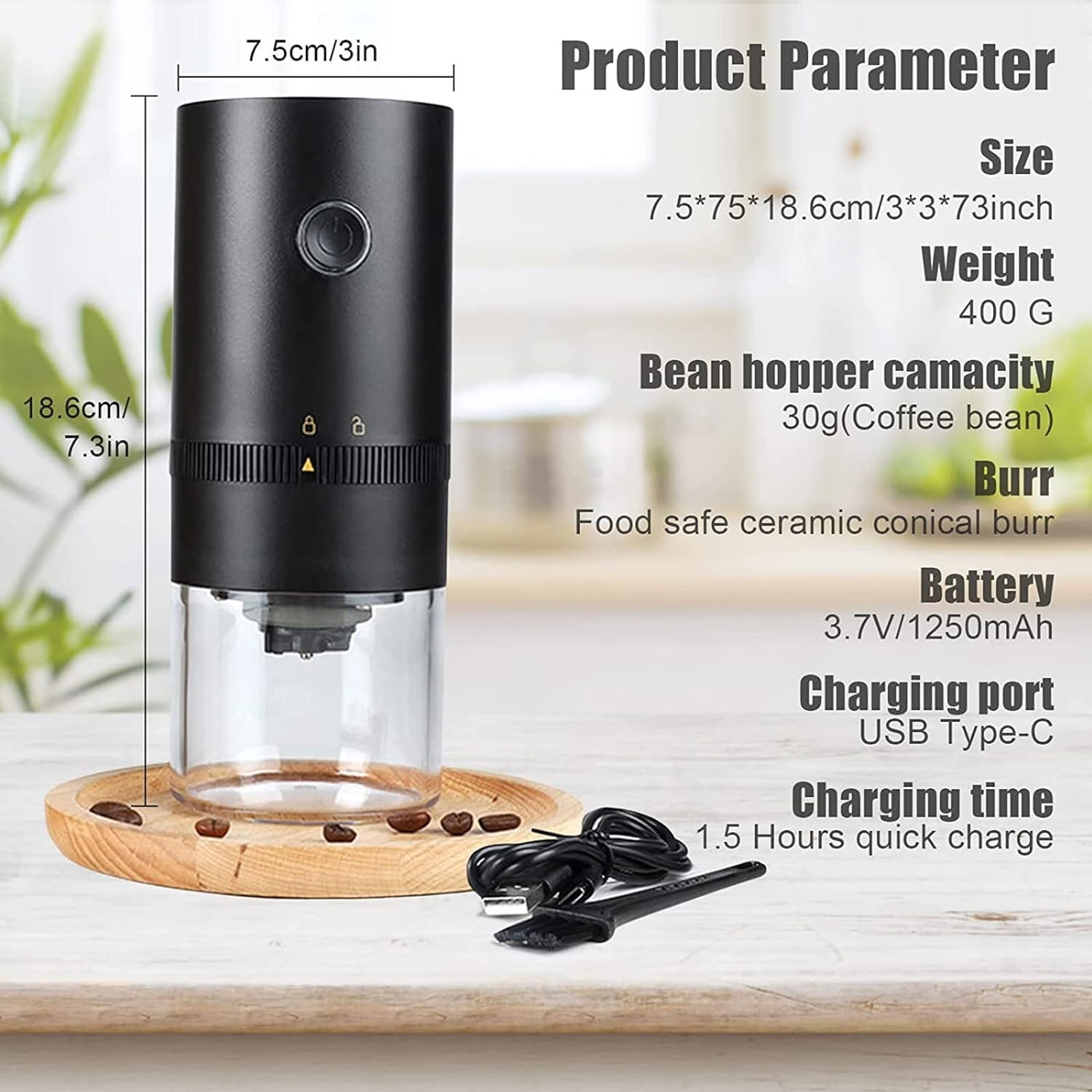 Electric Coffee Grinder,Spice Grinder and Herb Grinder,4 Cups/30G/1Oz Compact Automatic Conical Burr Grinder Coffee Bean Grinder with Multi Grind Setting for Espresso Drip Pour over French Press, USB Rechargeable