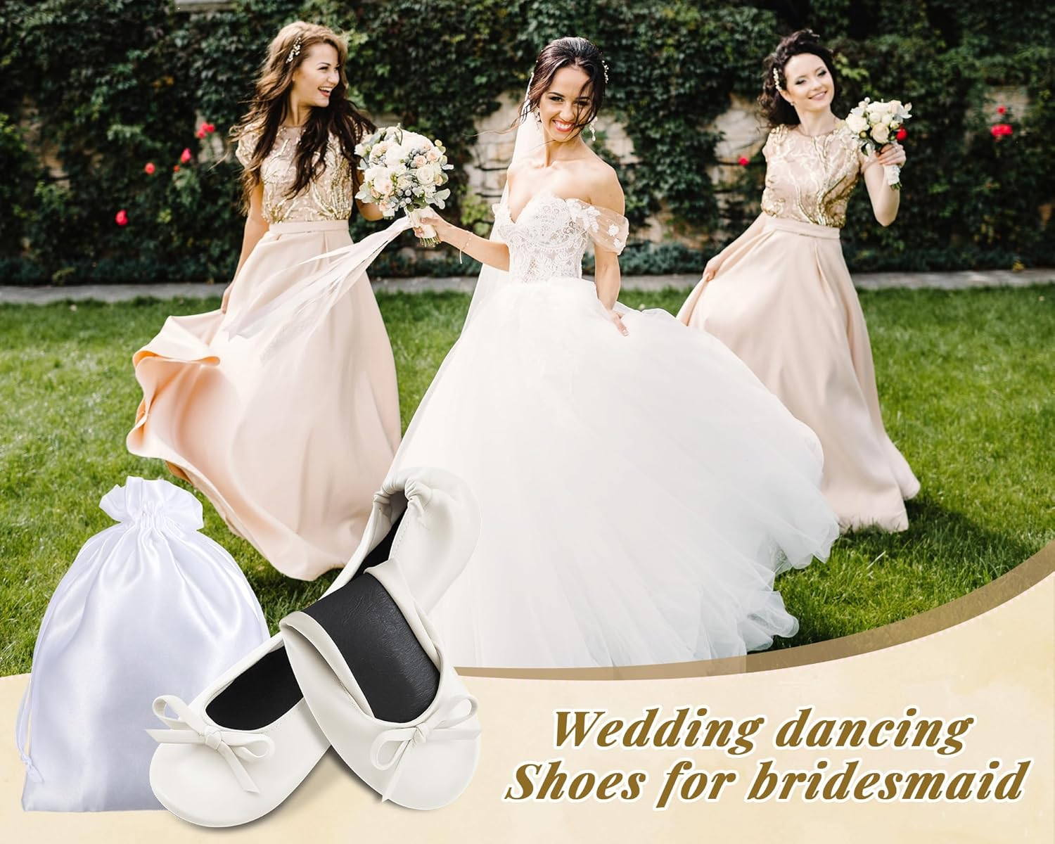 Jecery 6 Pairs Wedding Bridesmaid Ballet Flat Set Women Foldable Flats Portable Ballerina Slippers Wedding Dancing Shoes for Guests Bachelorette Party Gifts Bridal Shower Supplies