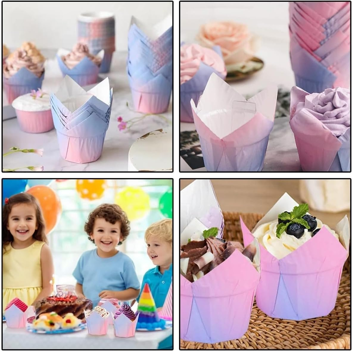 100 Pack Tulip Baking Cups for Weddings Birthdays Baby Showers - Decorative Paper Cupcake Liners for Special Occasions - Pastry Wrappers for Muffins and Cupcakes image number 5