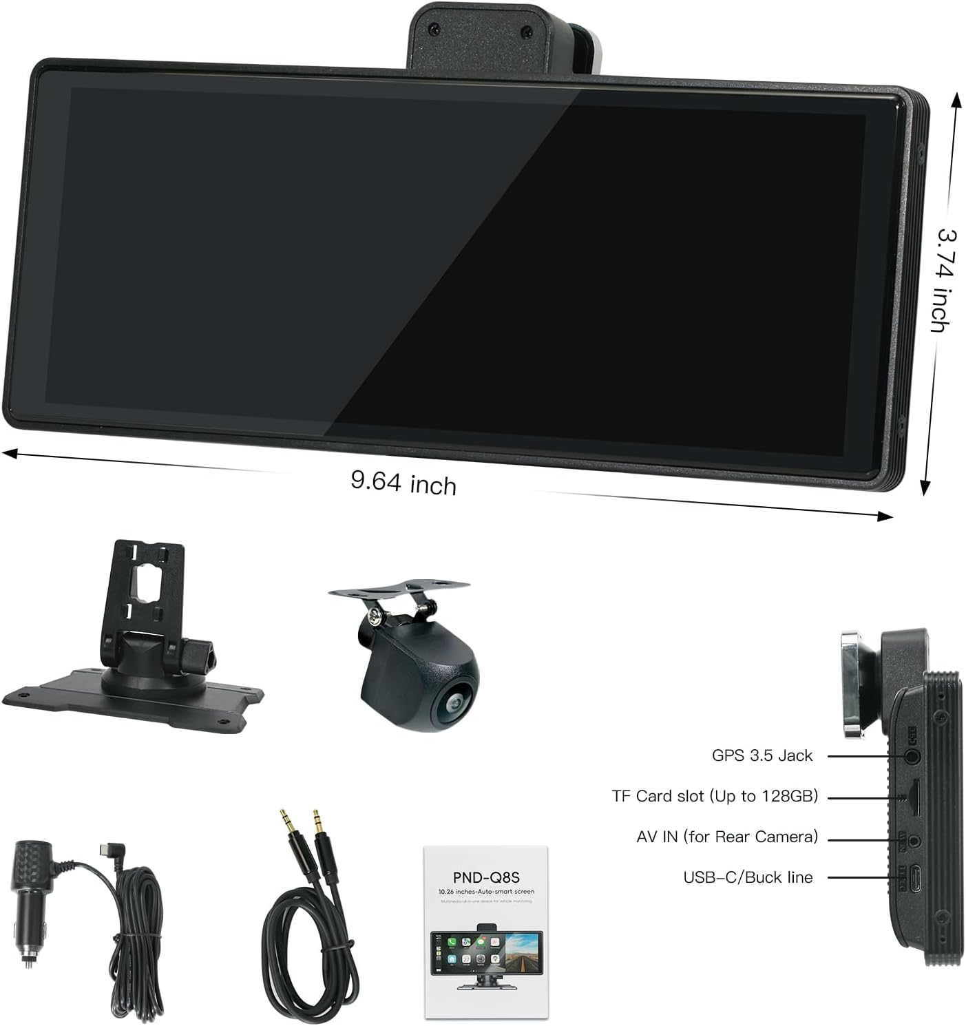 9.3" Portable Wireless Carplay & Android Auto Car Screen - with 4K Dash Cam, 1080P Backup Camera, Support GPS Navigation, Voice Control, Bluetooth, FM/AUX, Mirror Link image number 6