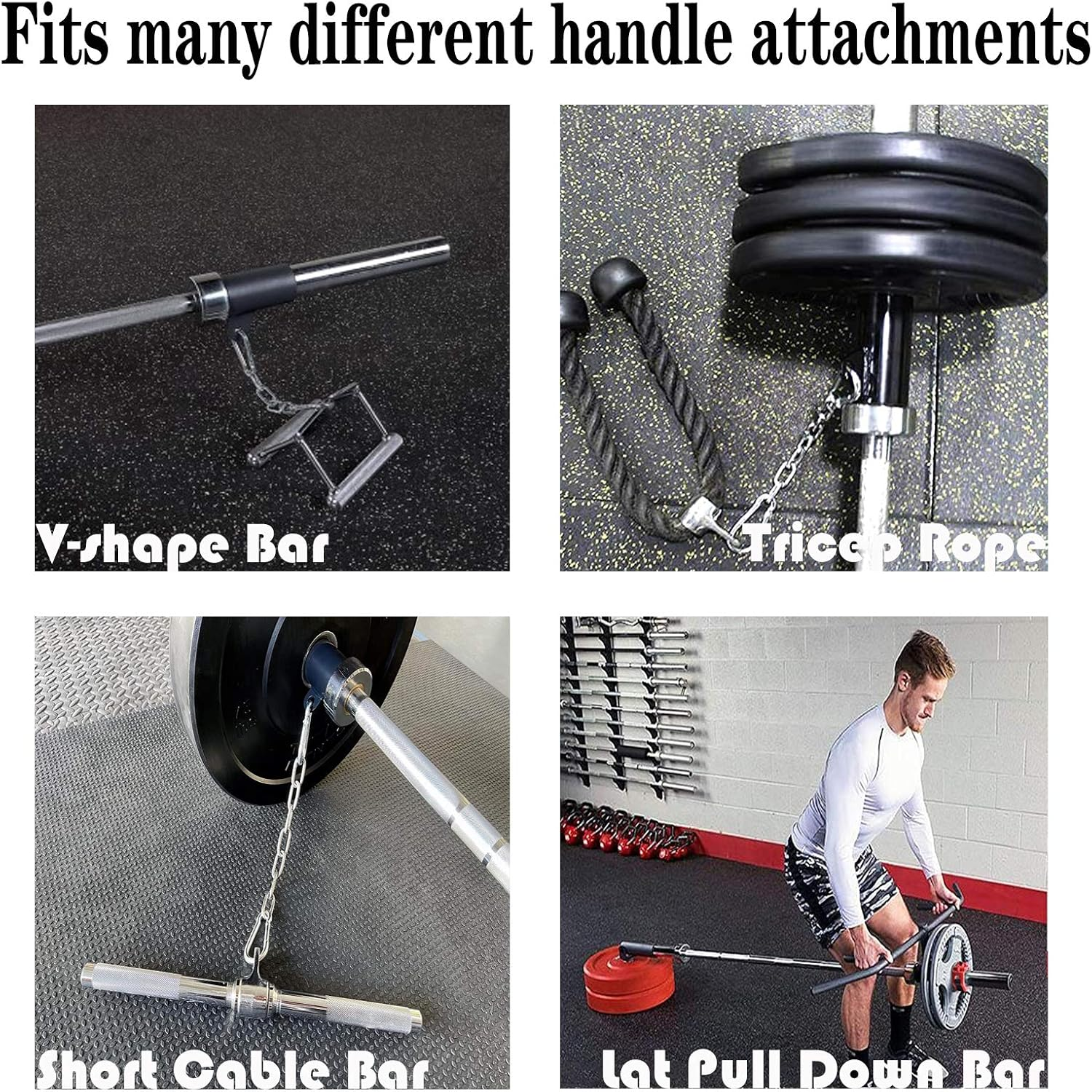 Favuit T-Bar Row Platform 27" Tricep Rope Pull Down-Landmine Eyelet Attachment with Chain Fits 2" Olympic Bar Heavy Duty Coated Nylon Rope with Solid Rubber Ends for Home Gym image number 5