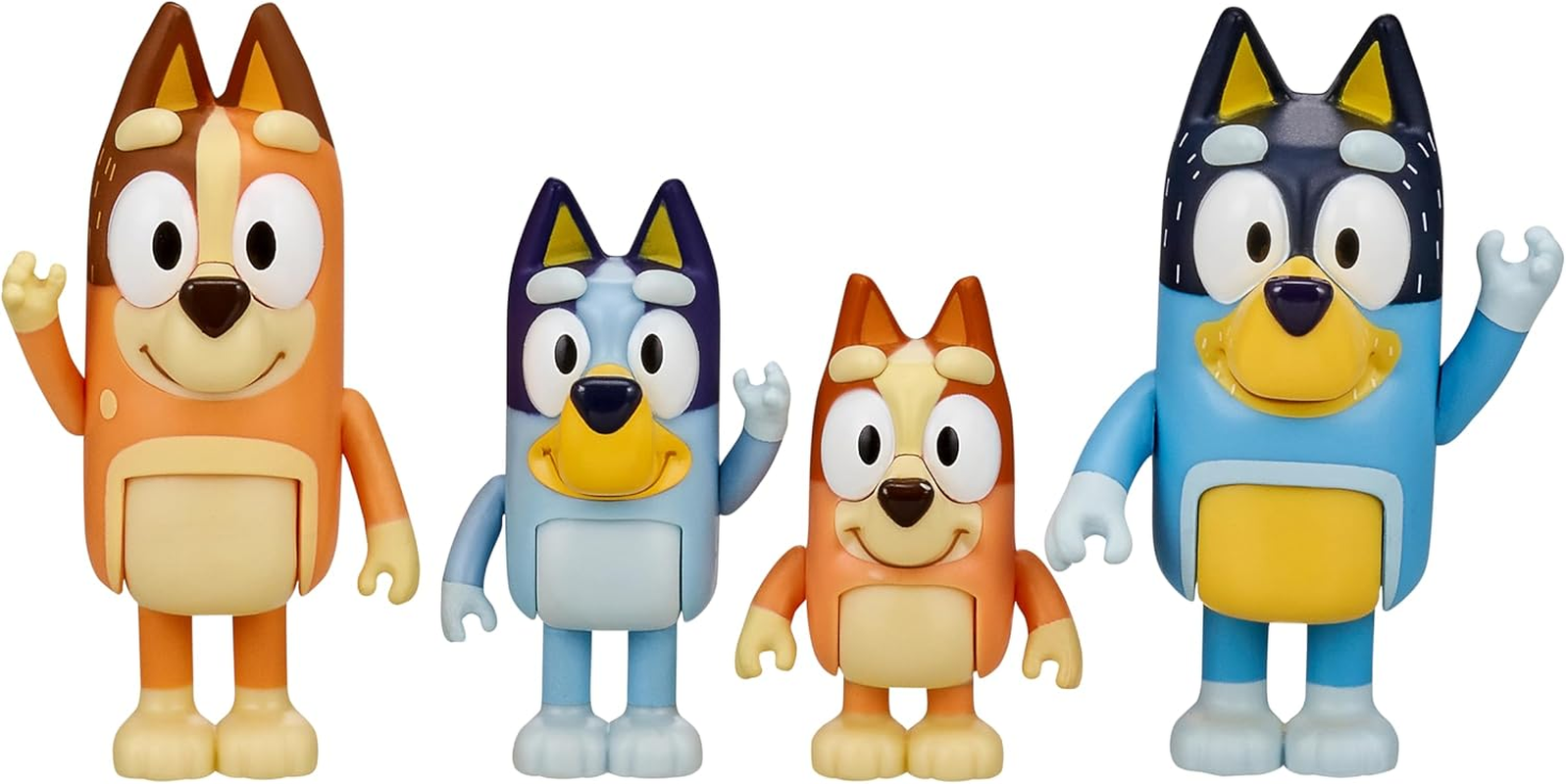 Bluey Figure 4 Pack, Bluey and Family, 6.35Cm Poseable Figures with Accessories, Kids Can Recreate Their Favorite Moments